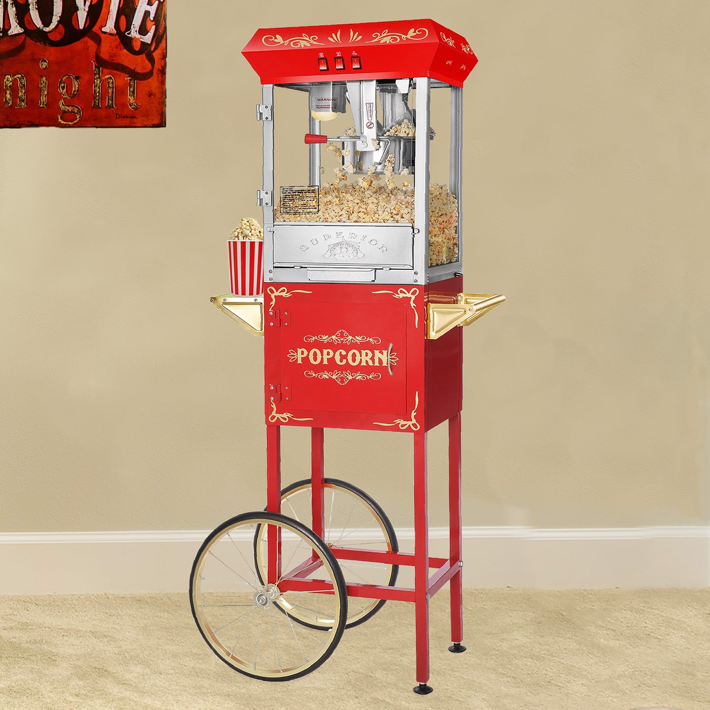 Great Northern Popcorn 8oz Popper with Cart, Red