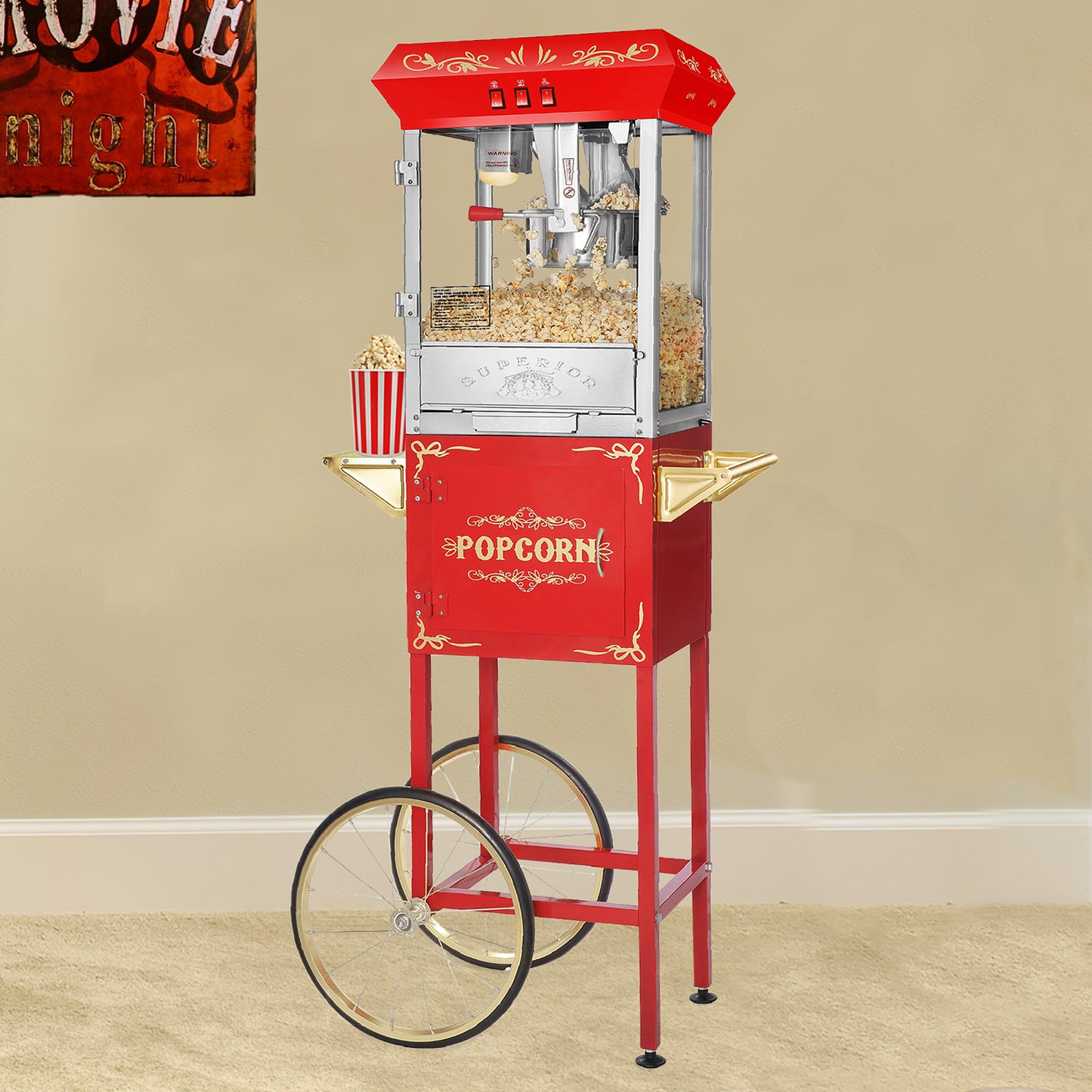 Foundation Popcorn Machine with Cart and 6 Ounce Kettle - Red