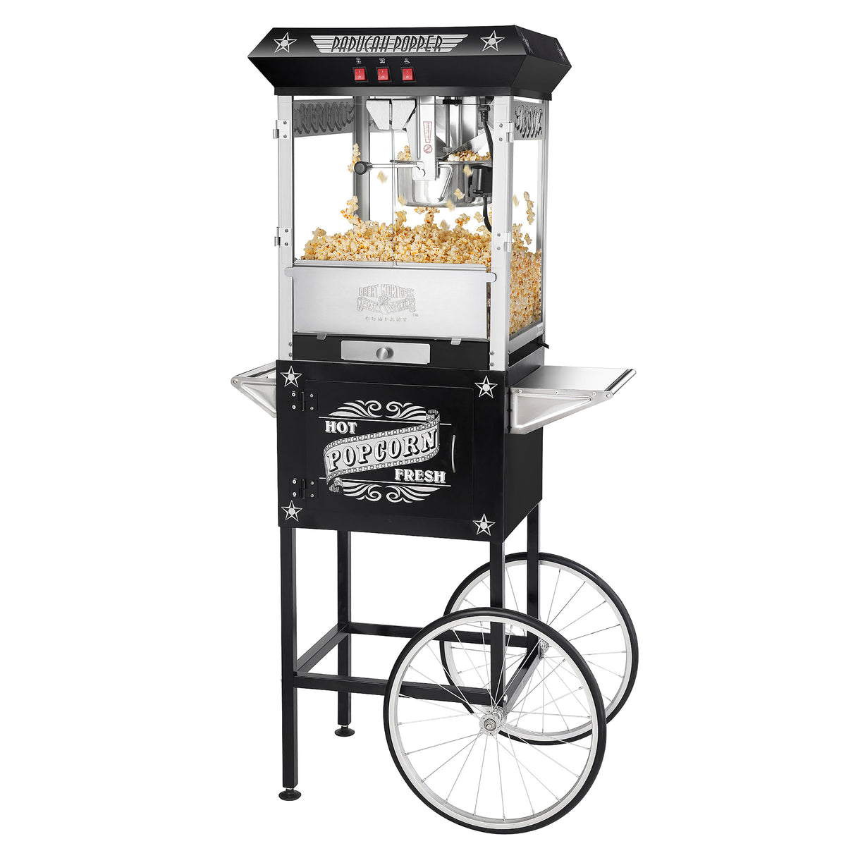 Paducah Popcorn Machine with Cart and 8 Ounce Kettle - Black Parts
