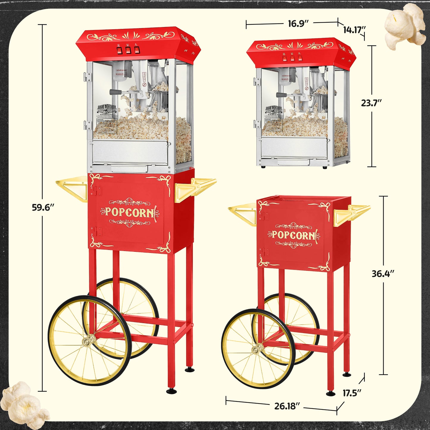 Great Northern Popcorn 8oz Popper with Cart, Red