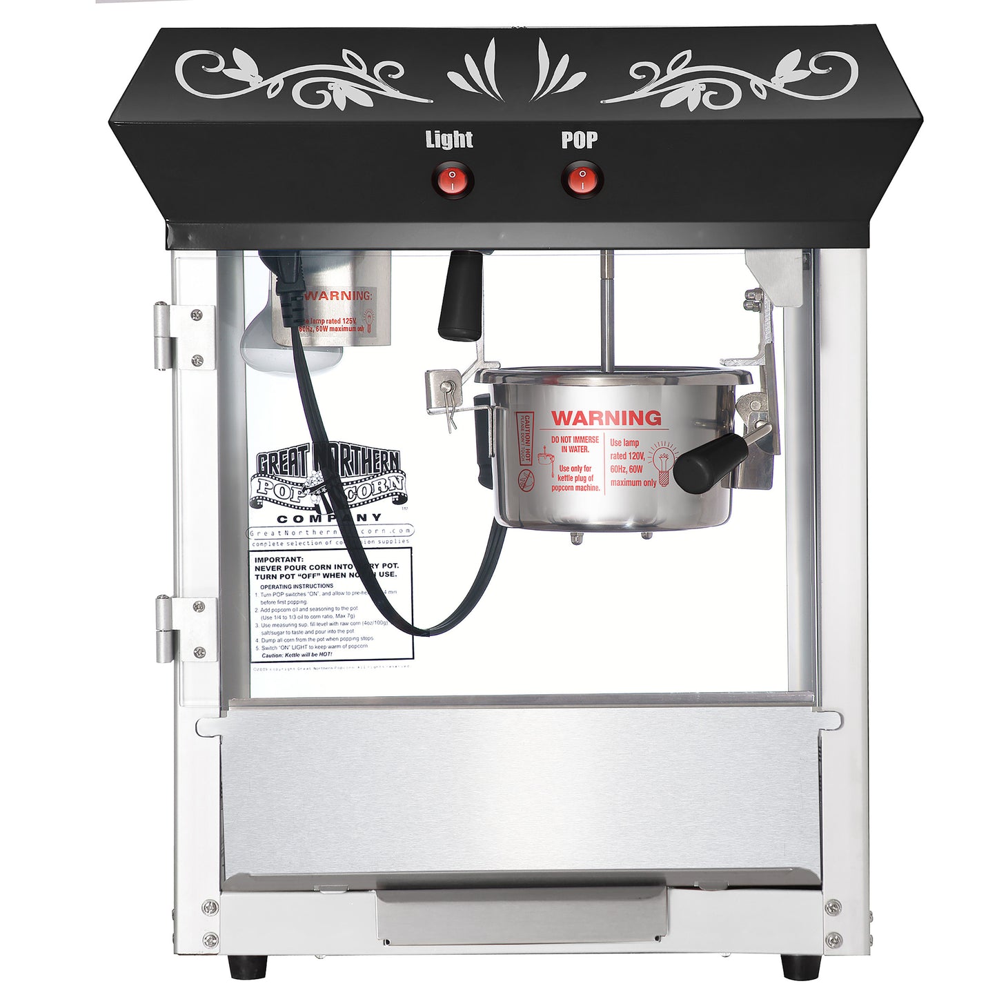 Foundation Countertop Popcorn Machine - 1.5 Gallon Popper - 6oz Kettle, Old Maids Drawer, Warming Tray, Scoop by Great Northern Popcorn (Black)