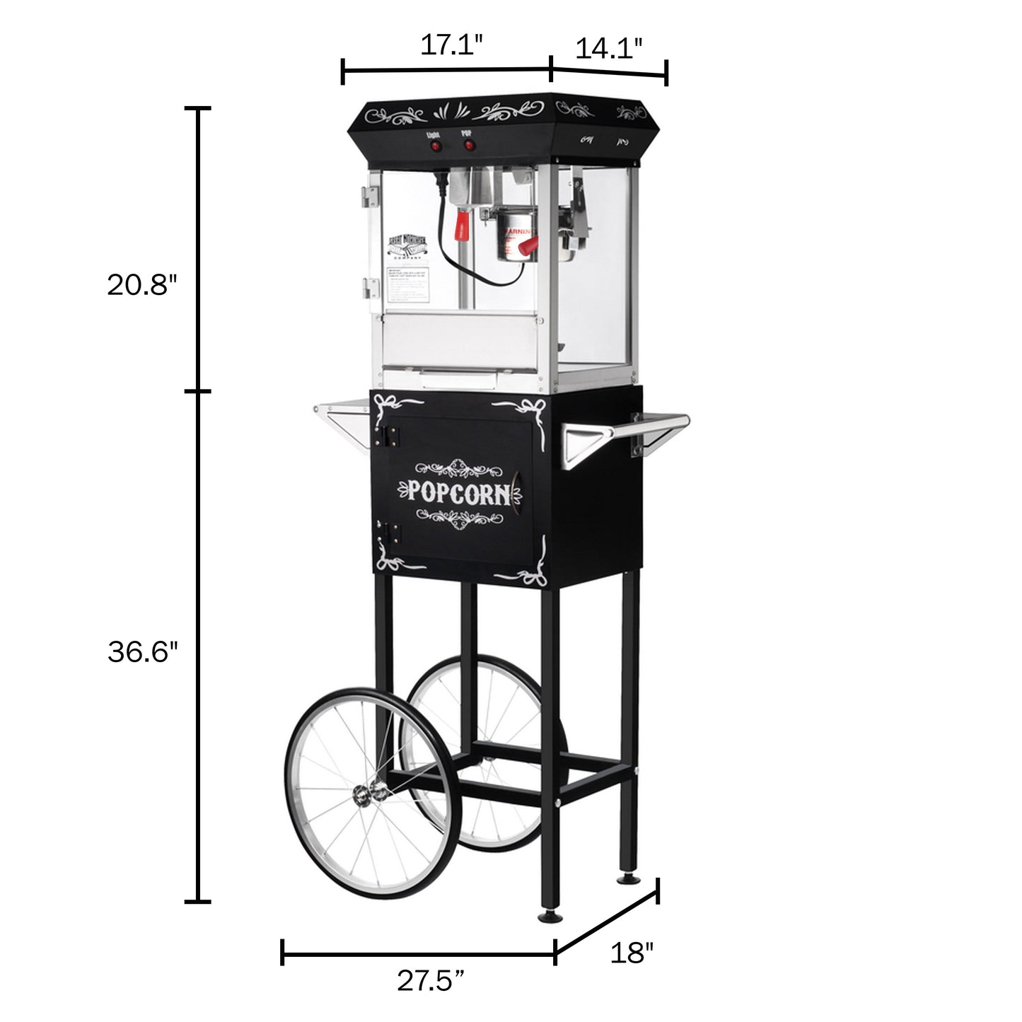 Great Northern Popcorn 6oz Popper with Cart, Black
