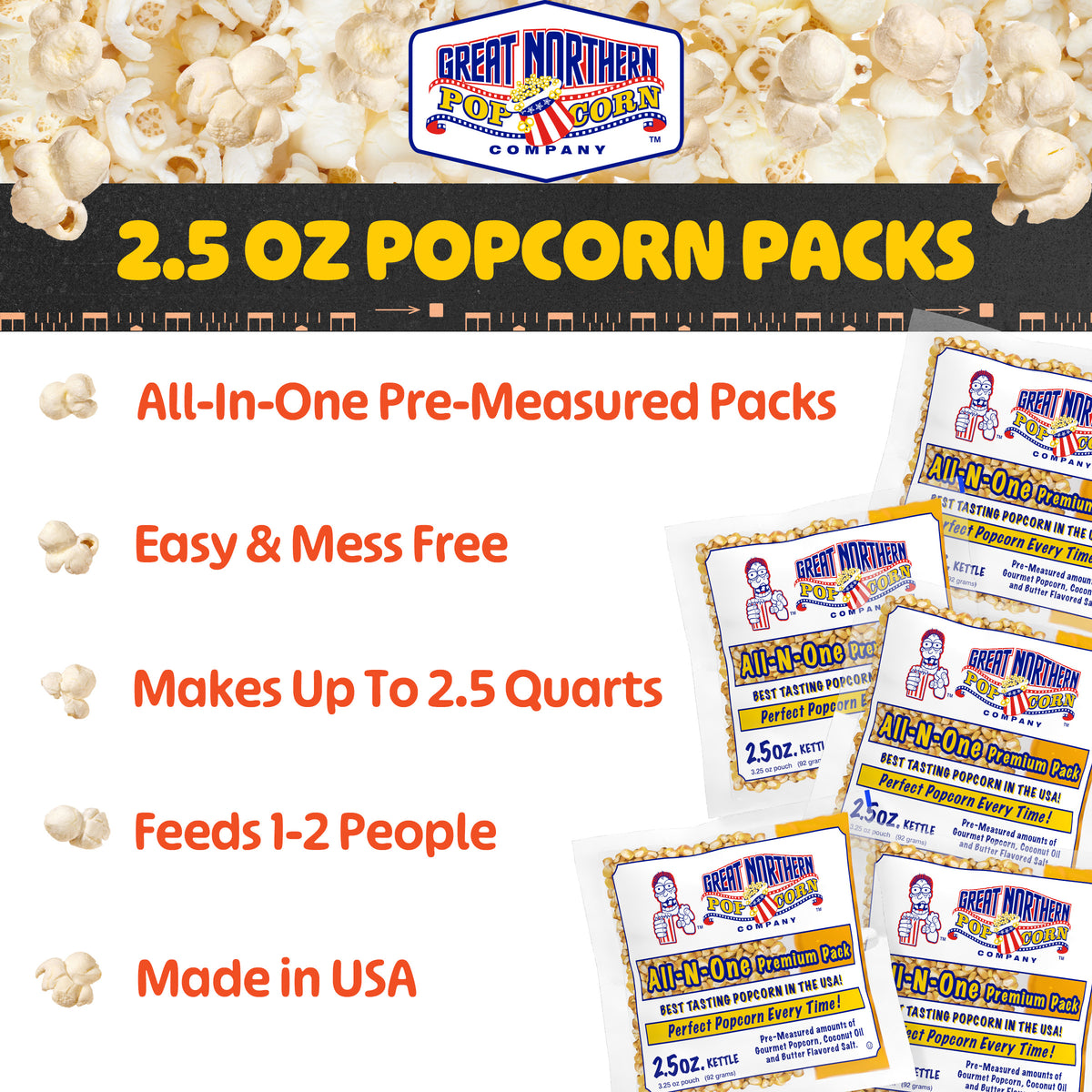 Great Northern Popcorn 2.5oz Size, 80 Kernel Pack Case
