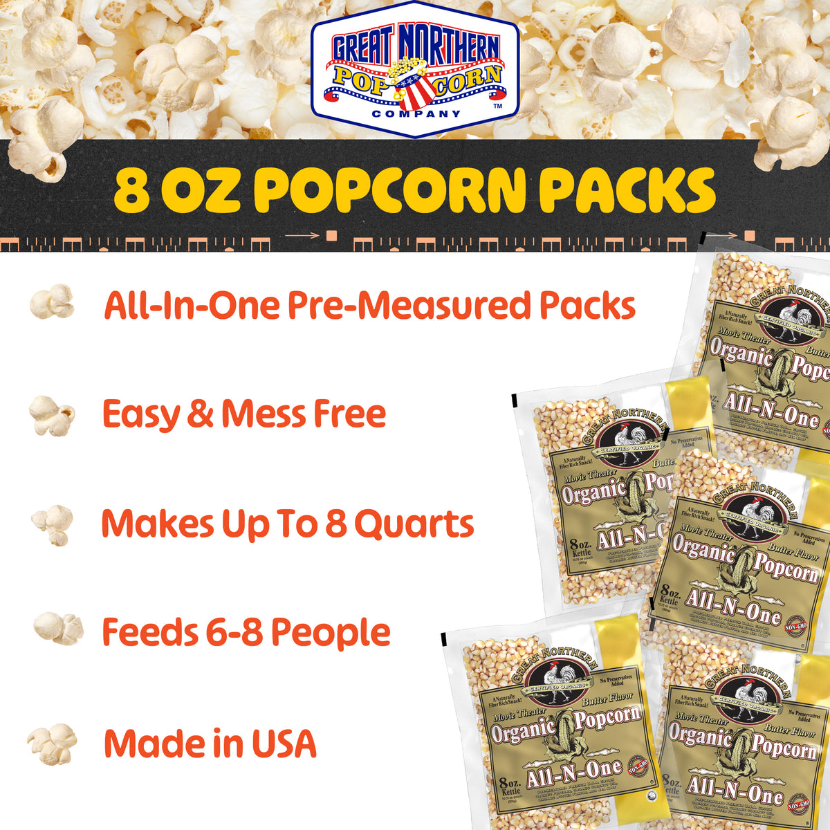 Great Northern Popcorn 8oz Size, 18 Kernel Pack Case