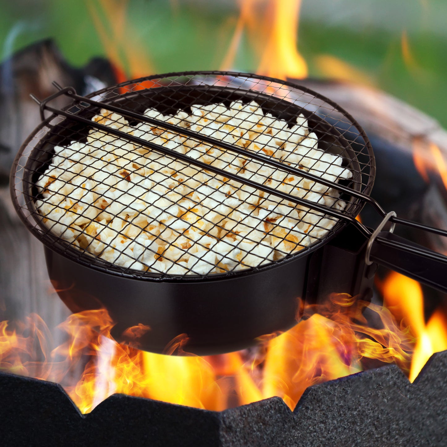 Metal Pot Campfire Popcorn Popper - Black