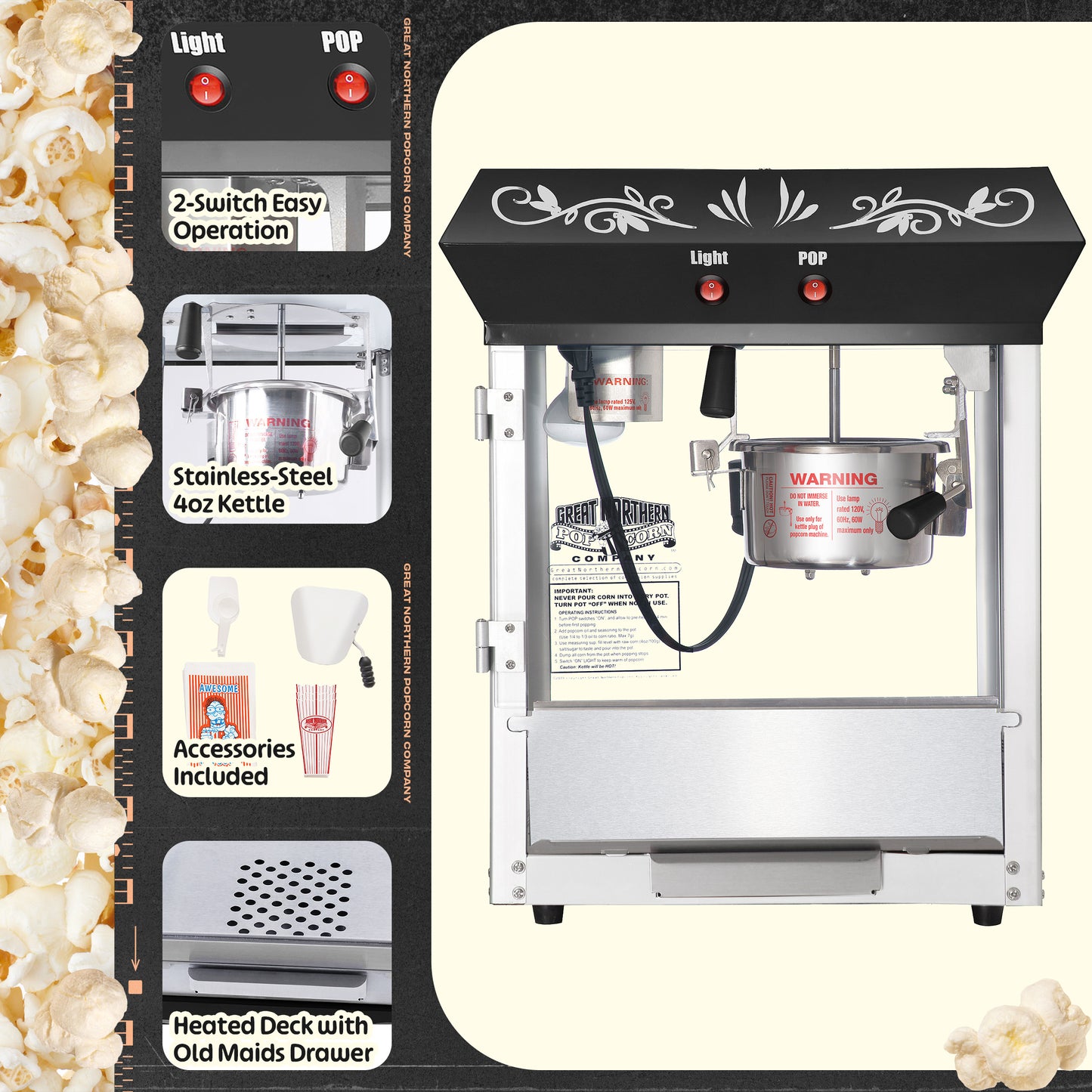 Great Northern Popcorn 4oz Countertop Popper, Black
