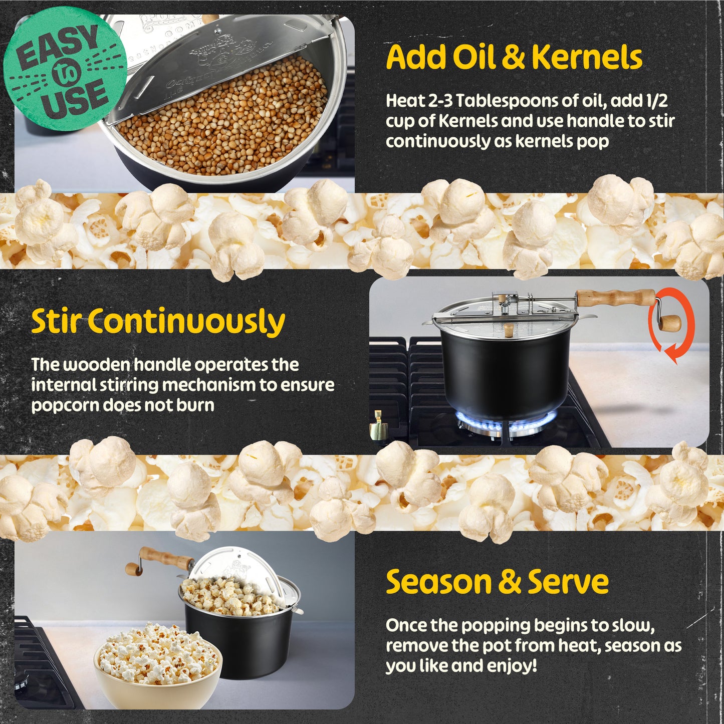 Great Northern Popcorn 6.5QT Stove Popper, Black
