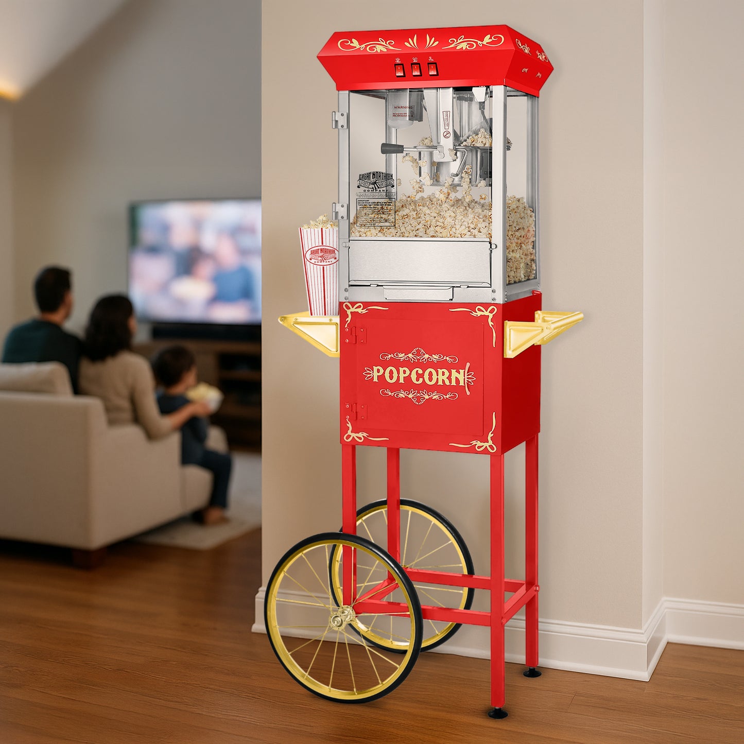 Great Northern Popcorn 8oz Popper with Cart, Red