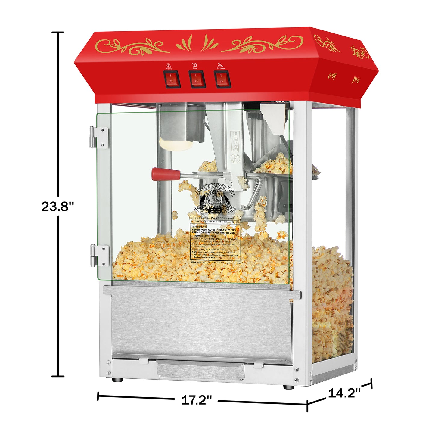 Carnival Countertop Popcorn Machine – 3 Gallon Popcorn Popper, 8oz Kettle, Warmer, and 5 All-in-One Kernel Packs by Great Northern Popcorn (Red)