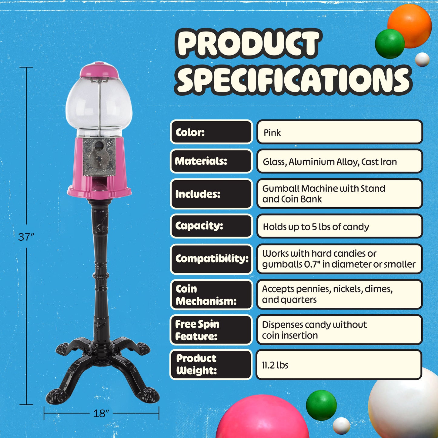 Great Northern Popcorn 15in Gumball Machine, Pink