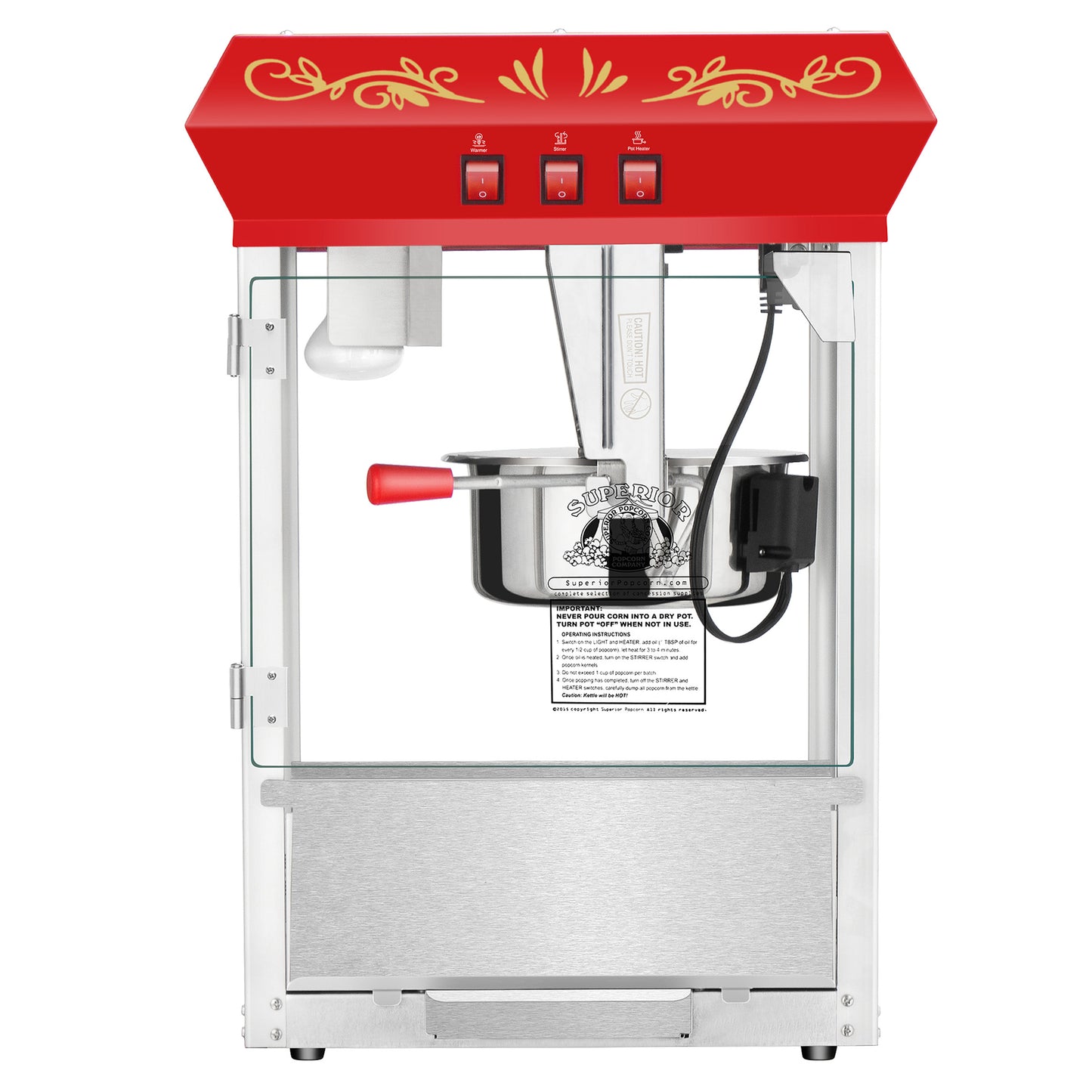 Carnival Countertop Popcorn Machine – 3 Gallon Popcorn Popper, 8oz Kettle, Warmer, and 5 All-in-One Kernel Packs by Great Northern Popcorn (Red)