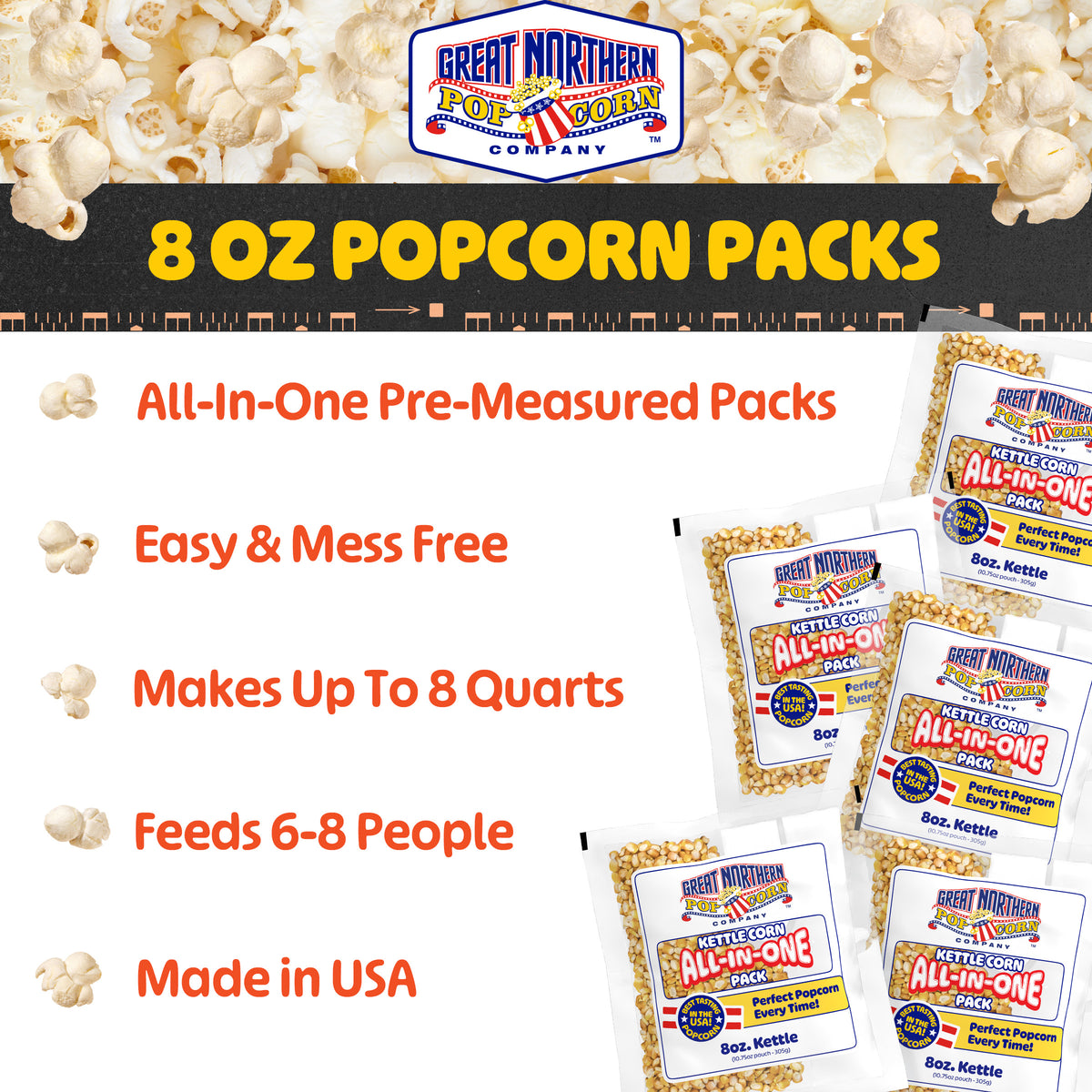 Great Northern Kettle Corn 8oz Size, 5 Kernel Pack Case