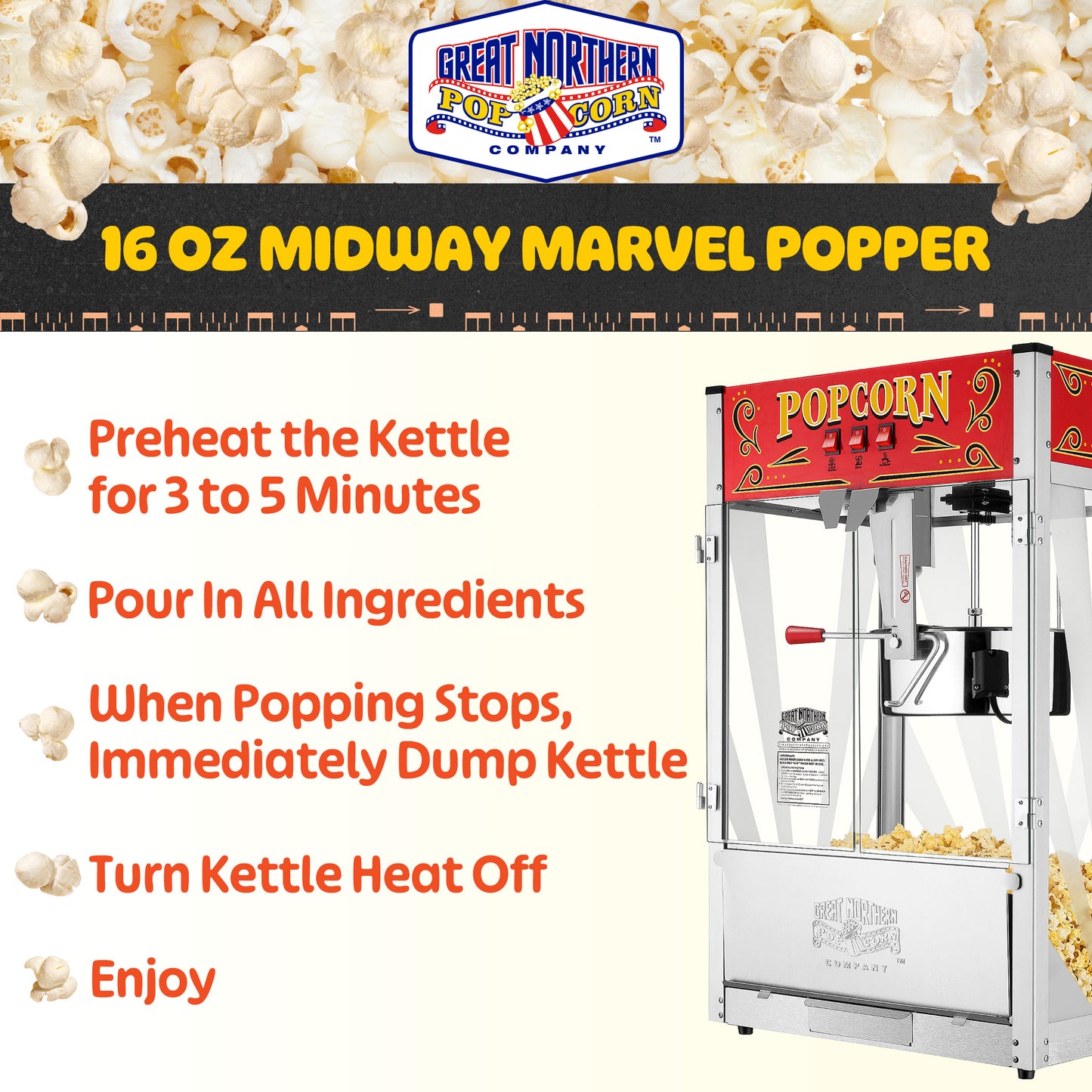 Great Northern Popcorn 16oz Countertop Popper, Red