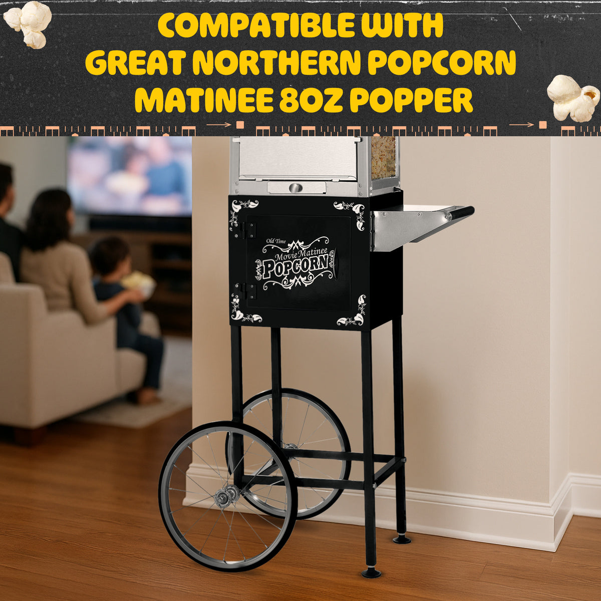 Great Northern Popcorn Matinee Rolling Cart, Black