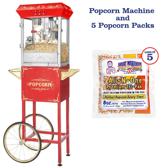 Great Northern Popcorn 8oz Popper with Cart, Red