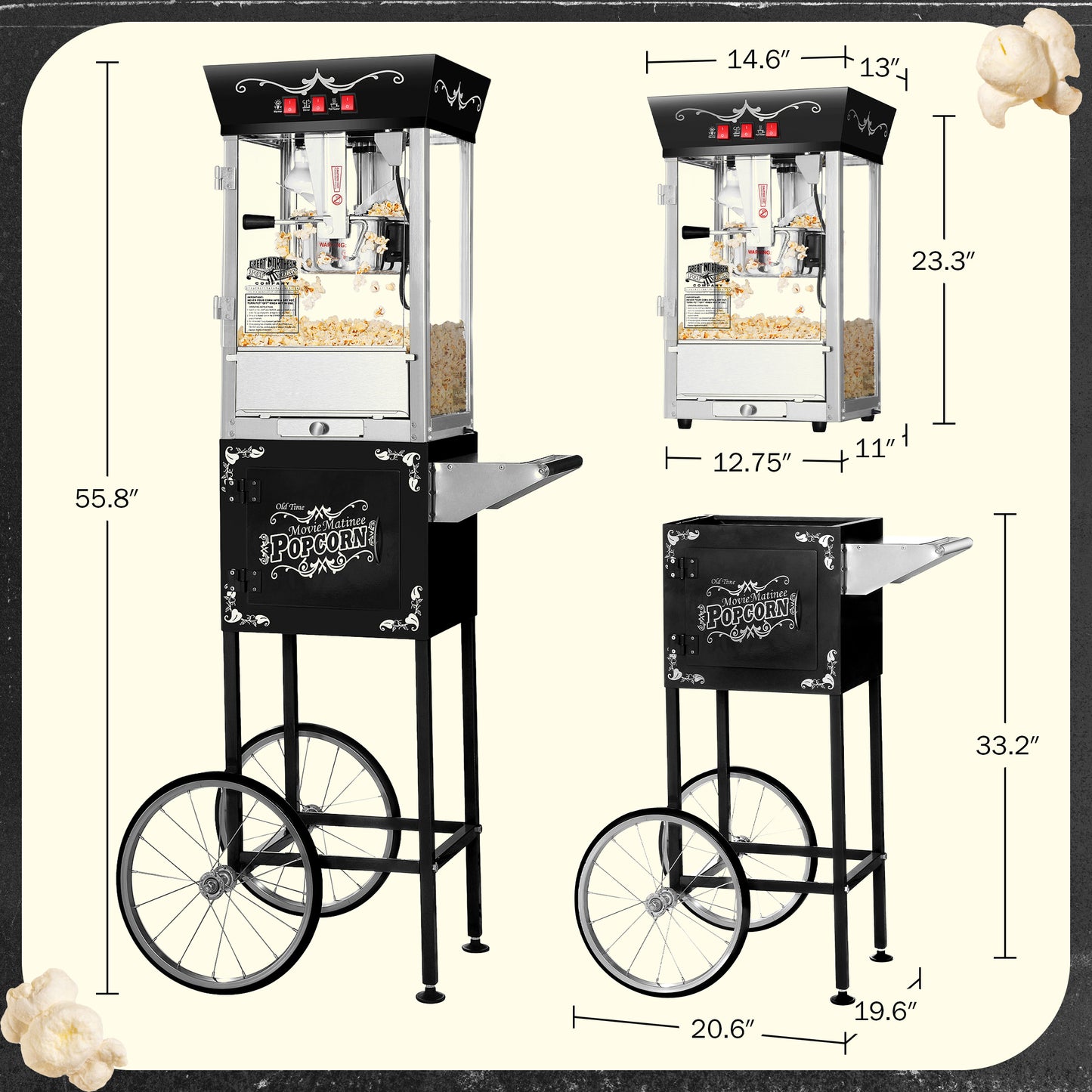 Great Northern Popcorn 8oz Popper with Cart, Black