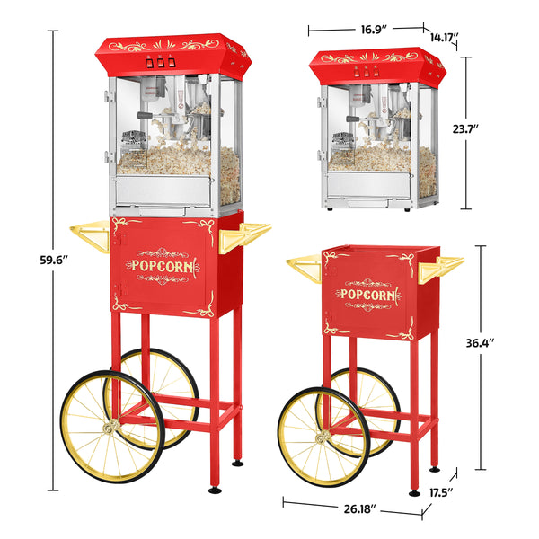 Great Northern Popcorn 8oz Popper with Cart, Red