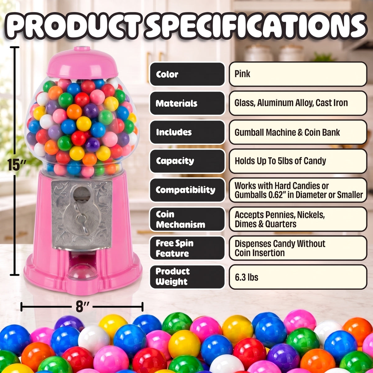 Great Northern Popcorn 15in Gumball Machine, Pink