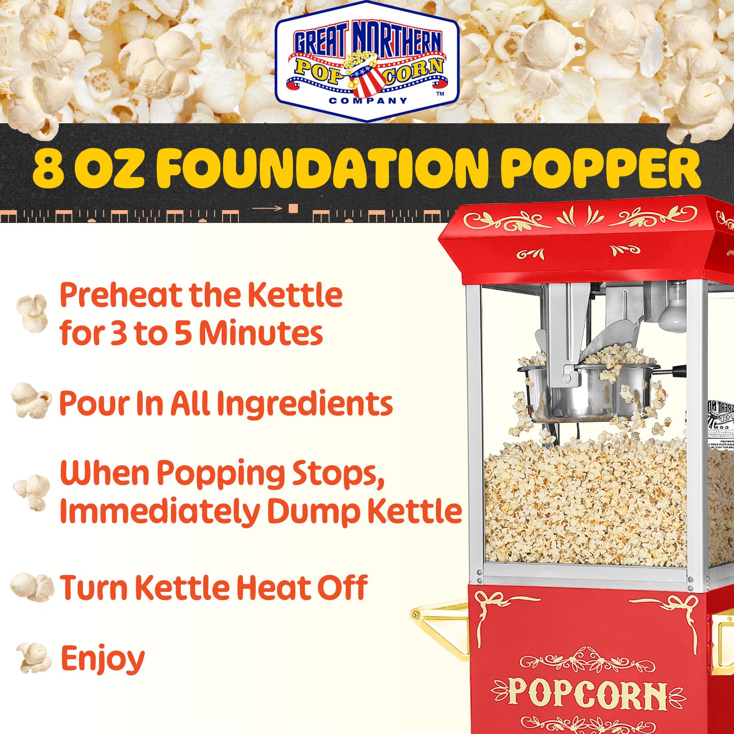 Great Northern Popcorn 8oz Popper with Cart, Red