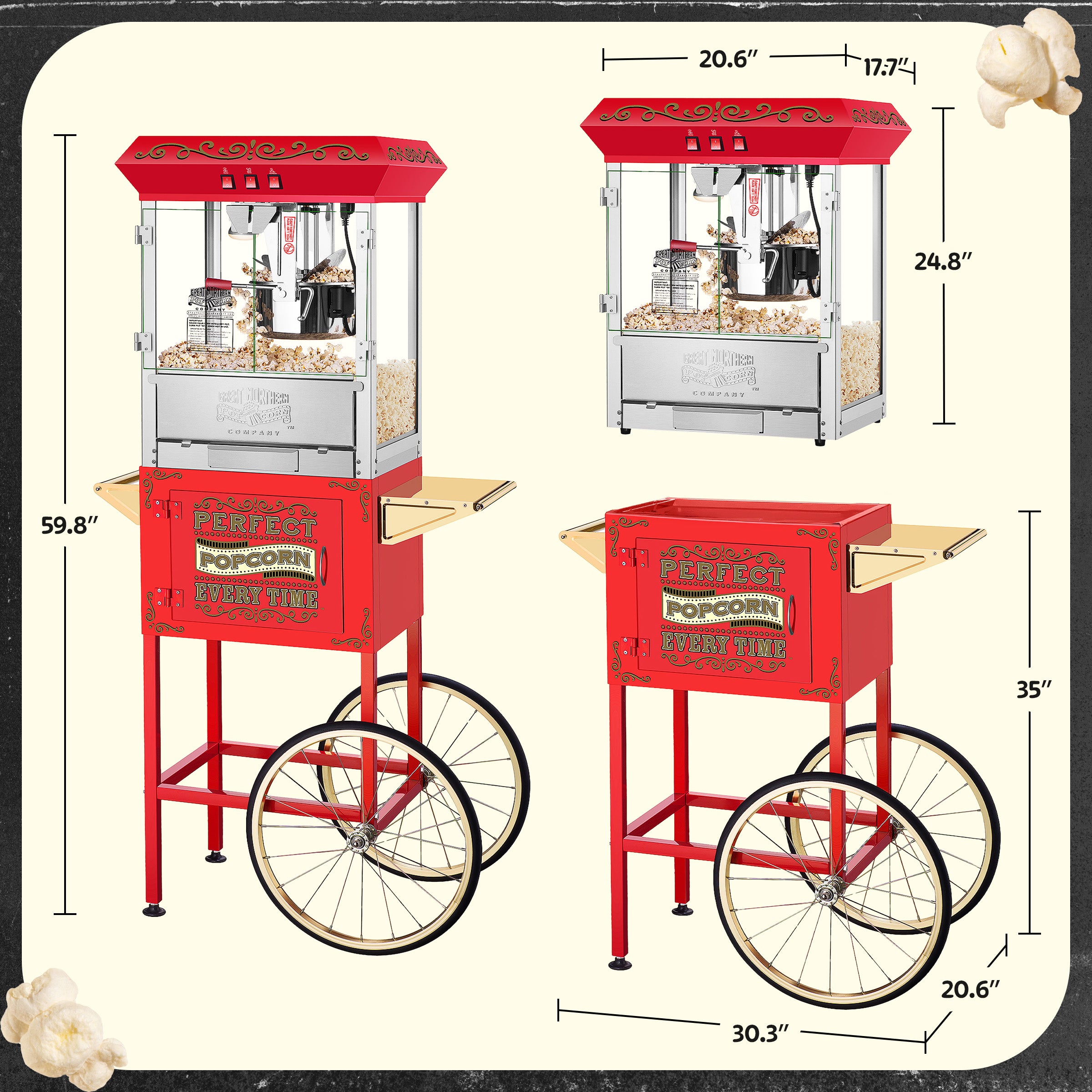 Great Northern Popcorn 10oz Machine with Cart, Red