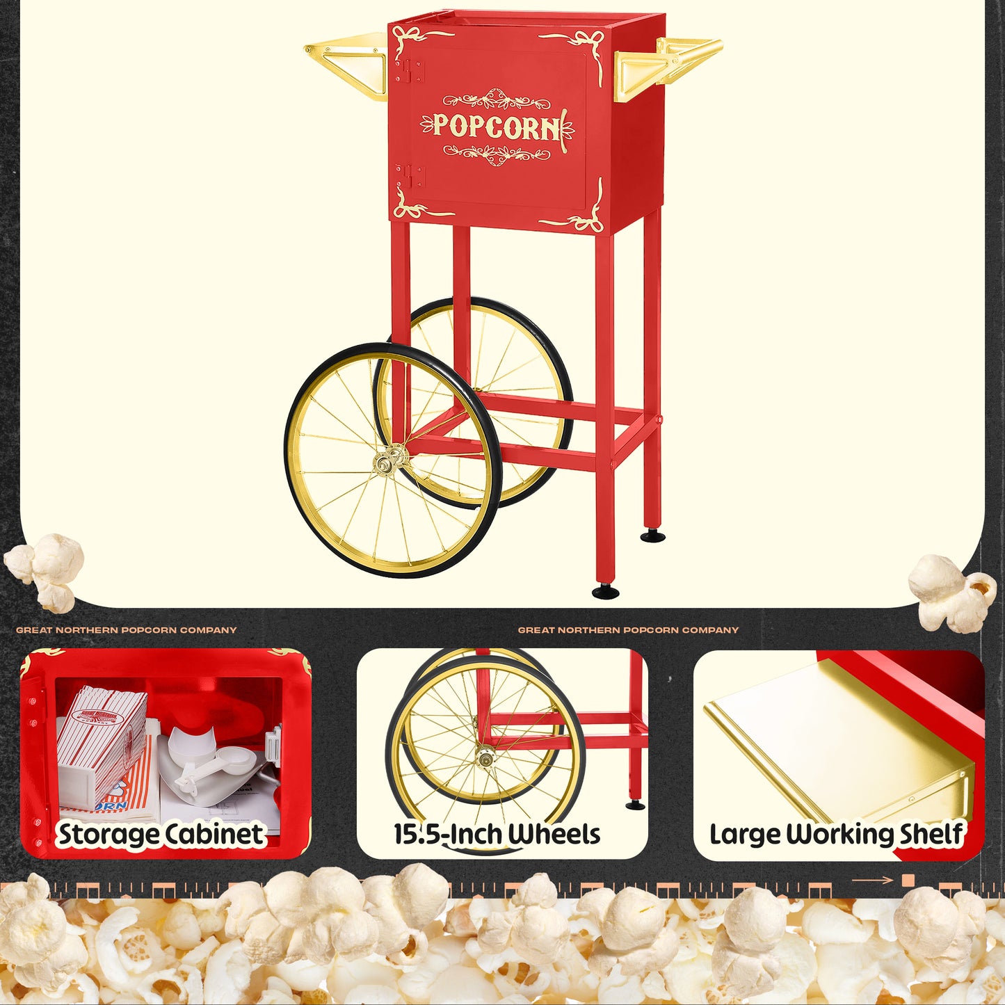 Great Northern Popcorn 8oz Popper with Cart, Red