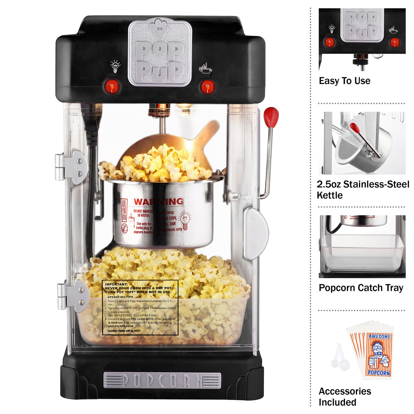Great Northern Popcorn 2.5oz Pop Pup Popper, Black
