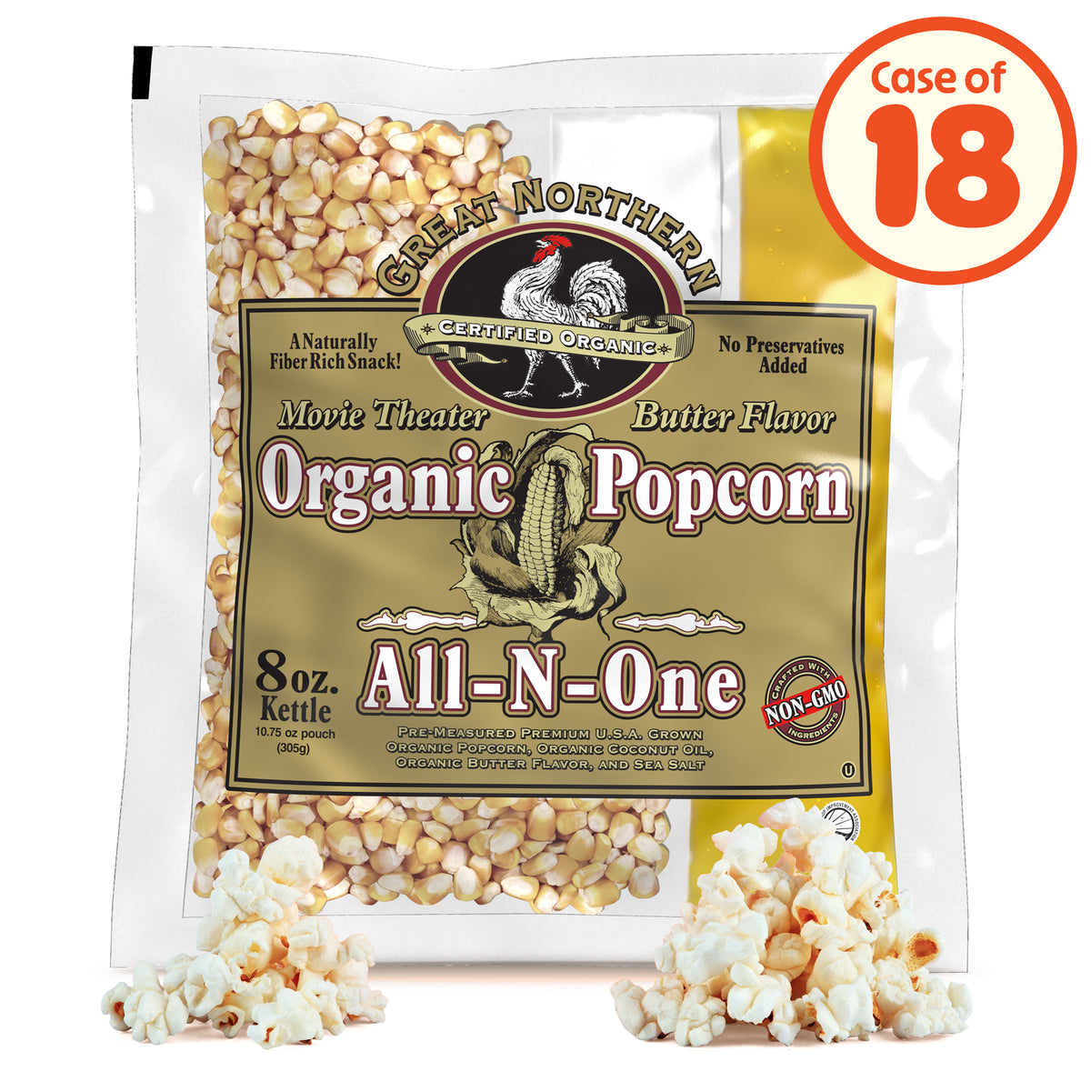 Great Northern Popcorn 8oz Size, 18 Kernel Pack Case