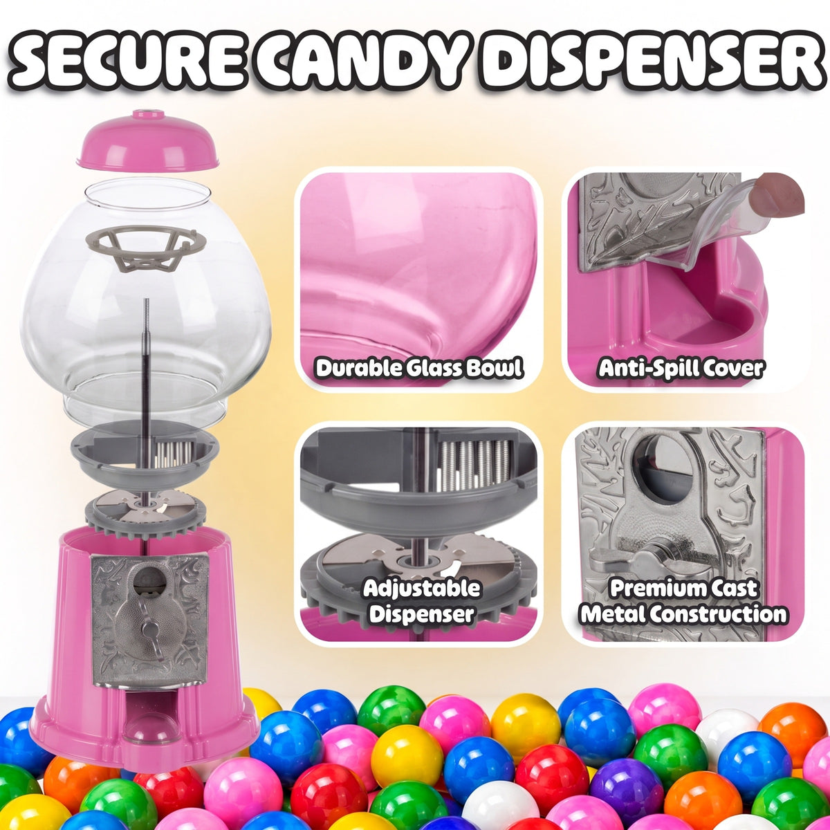 Great Northern Popcorn 15in Gumball Machine, Pink