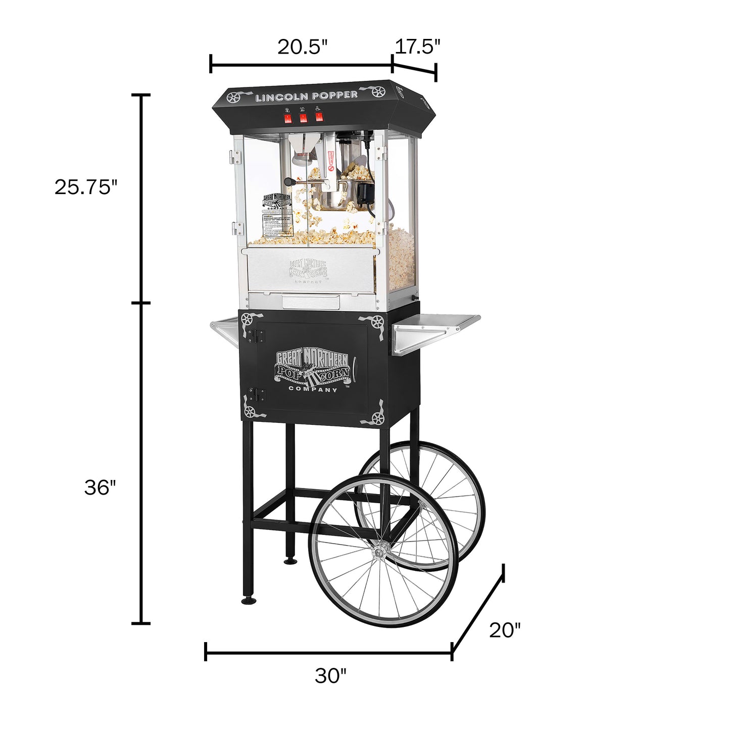 Great Northern Popcorn 8oz Popper with Cart, Black