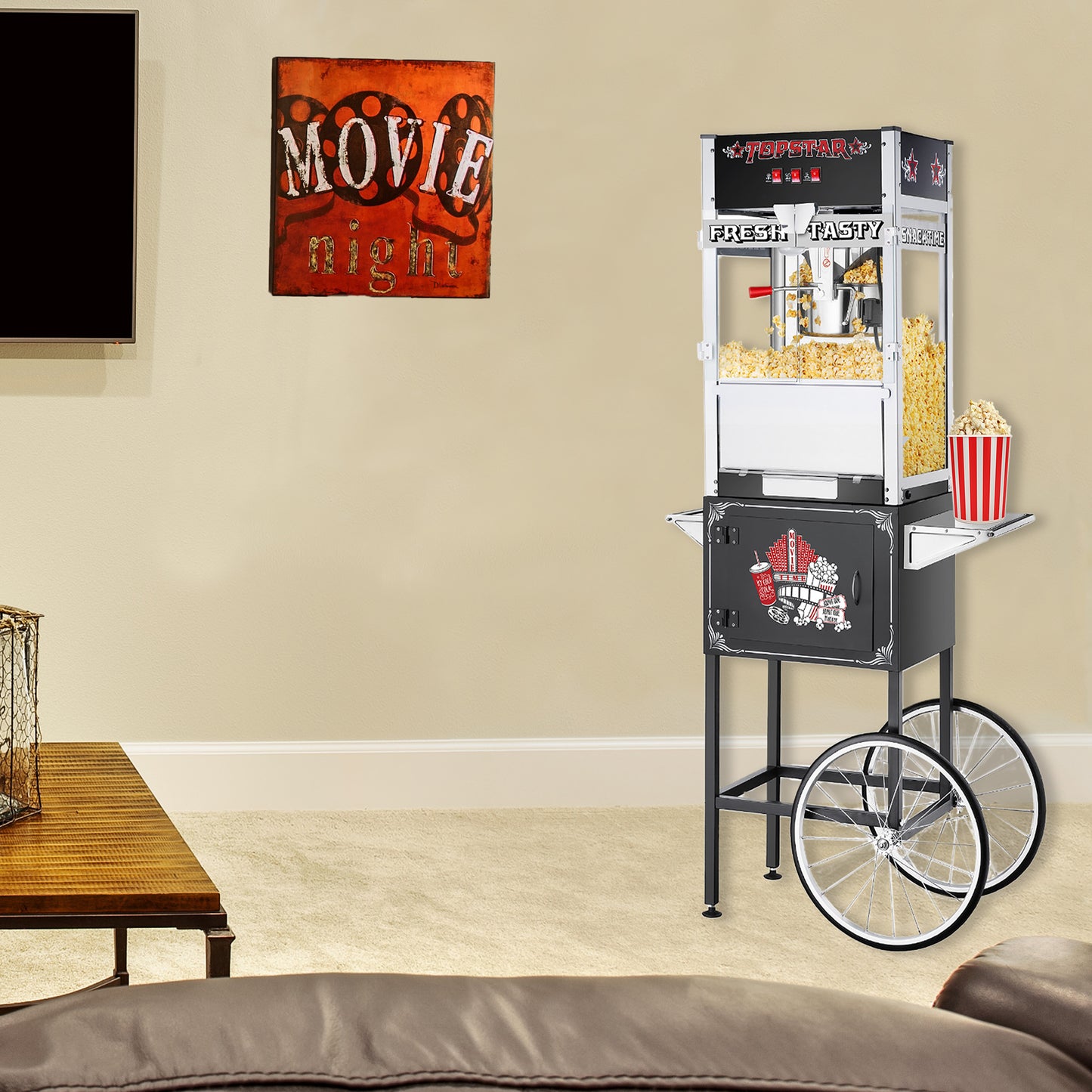 Great Northern Popcorn 12 Ounce Top Star Popcorn Machine?? Electric Countertop Popcorn Maker and Cart (Black)