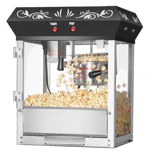 Foundation Countertop Popcorn Machine - 1.5 Gallon Popper - 6oz Kettle, Old Maids Drawer, Warming Tray, Scoop by Great Northern Popcorn (Black)