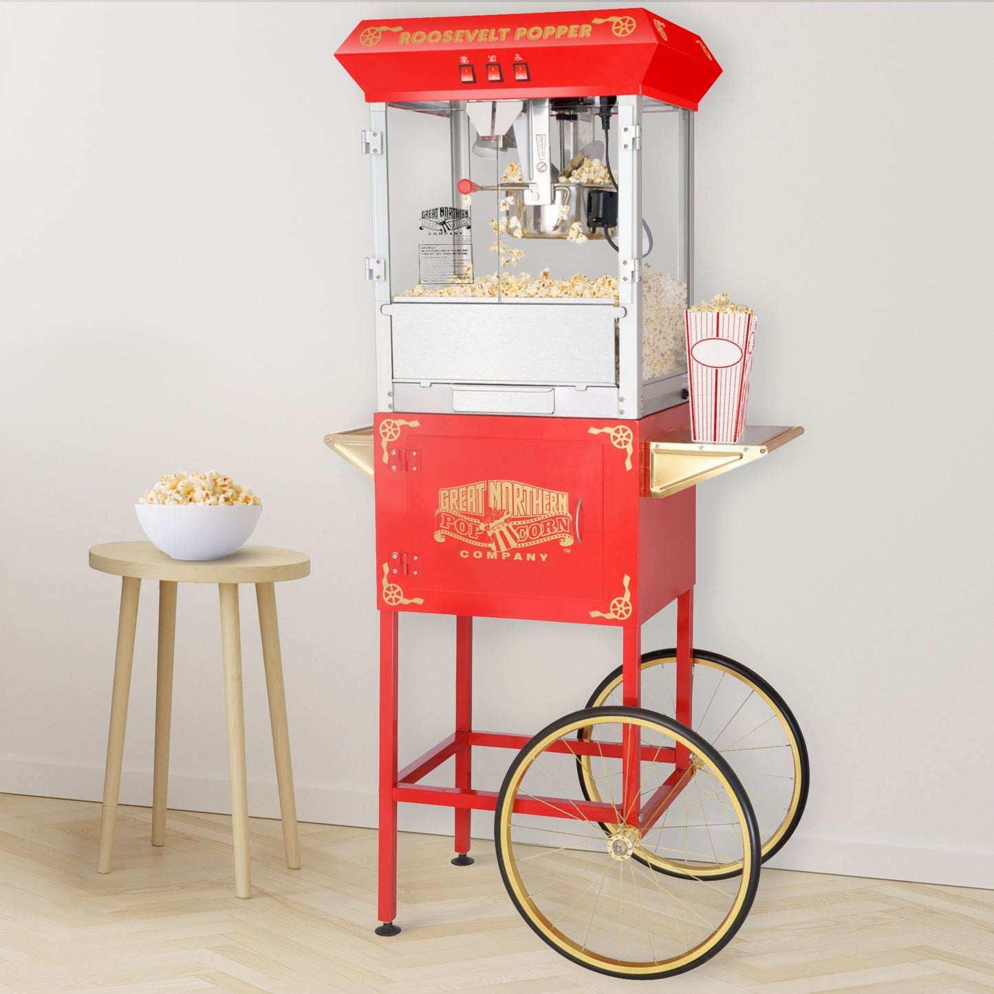 Great Northern Popcorn 8oz Popper with Cart, Red