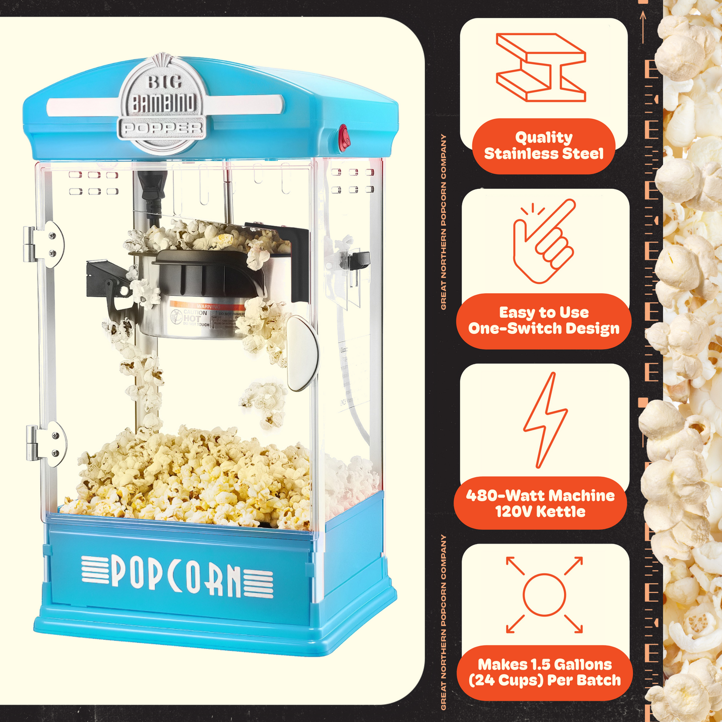 Great Northern Popcorn Big Bambino Machine, Blue