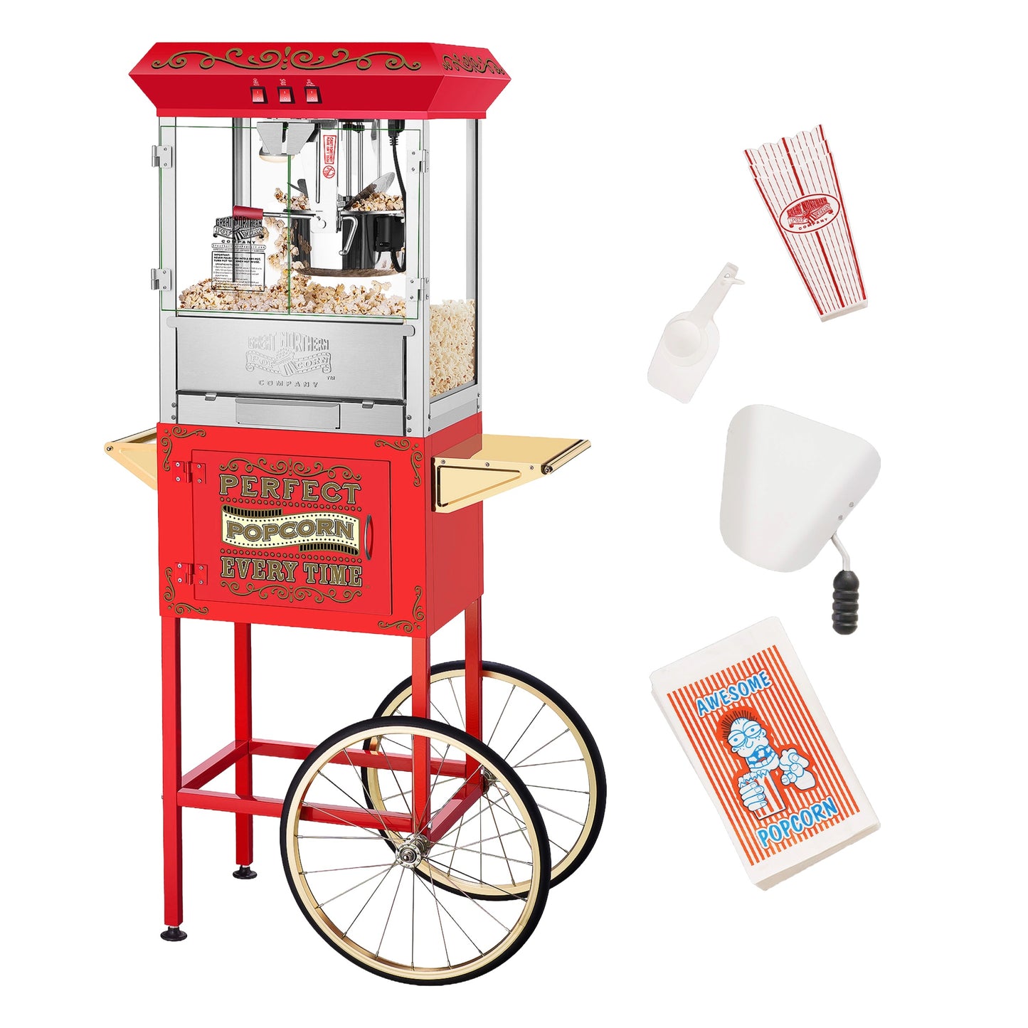 Great Northern Popcorn 10oz Machine with Cart, Red