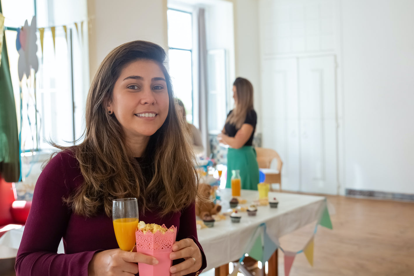 Bridal Shower hosts fun games and snacks, including popcorn and mimosas.  