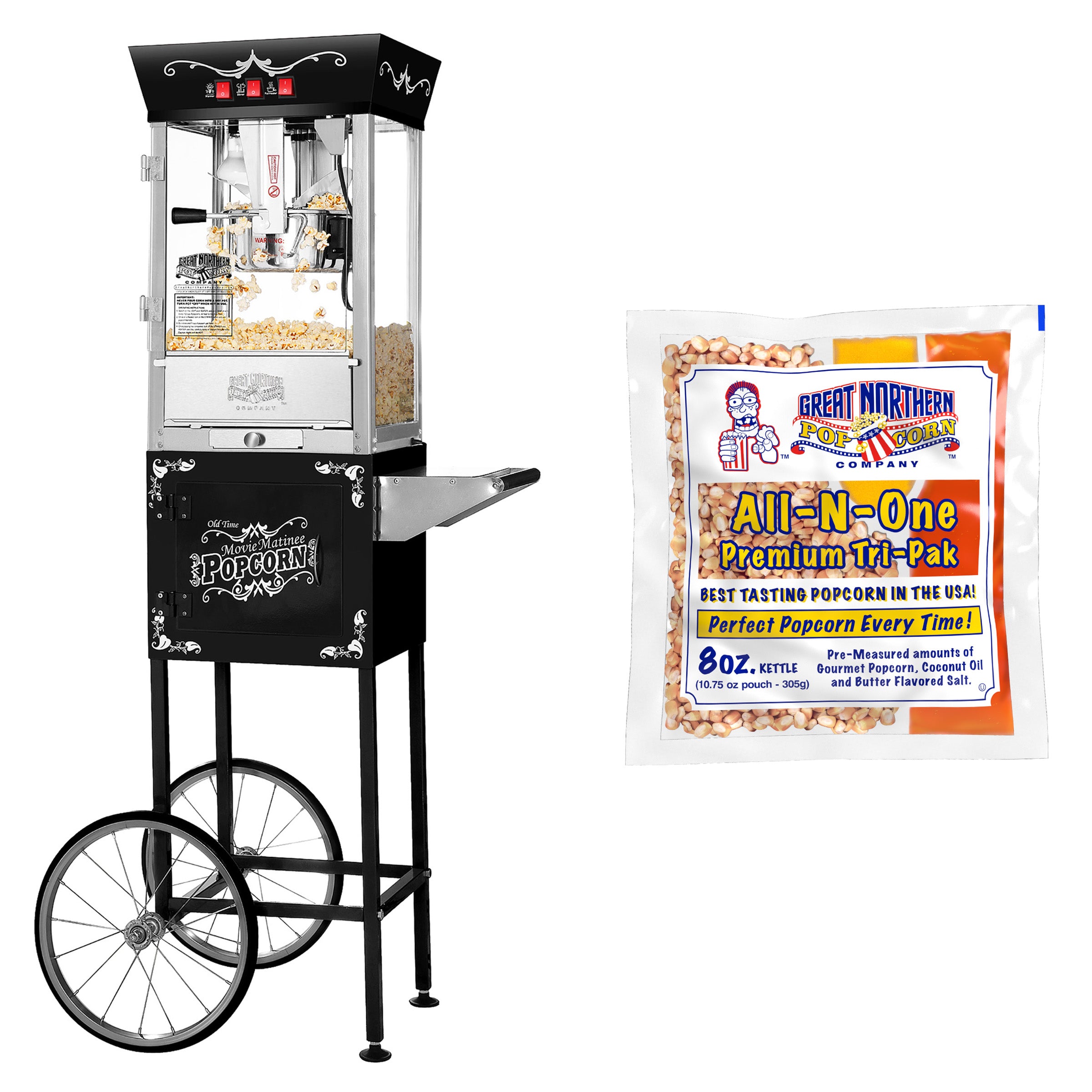 Great Northern Popcorn Machine Cart and Popcorn