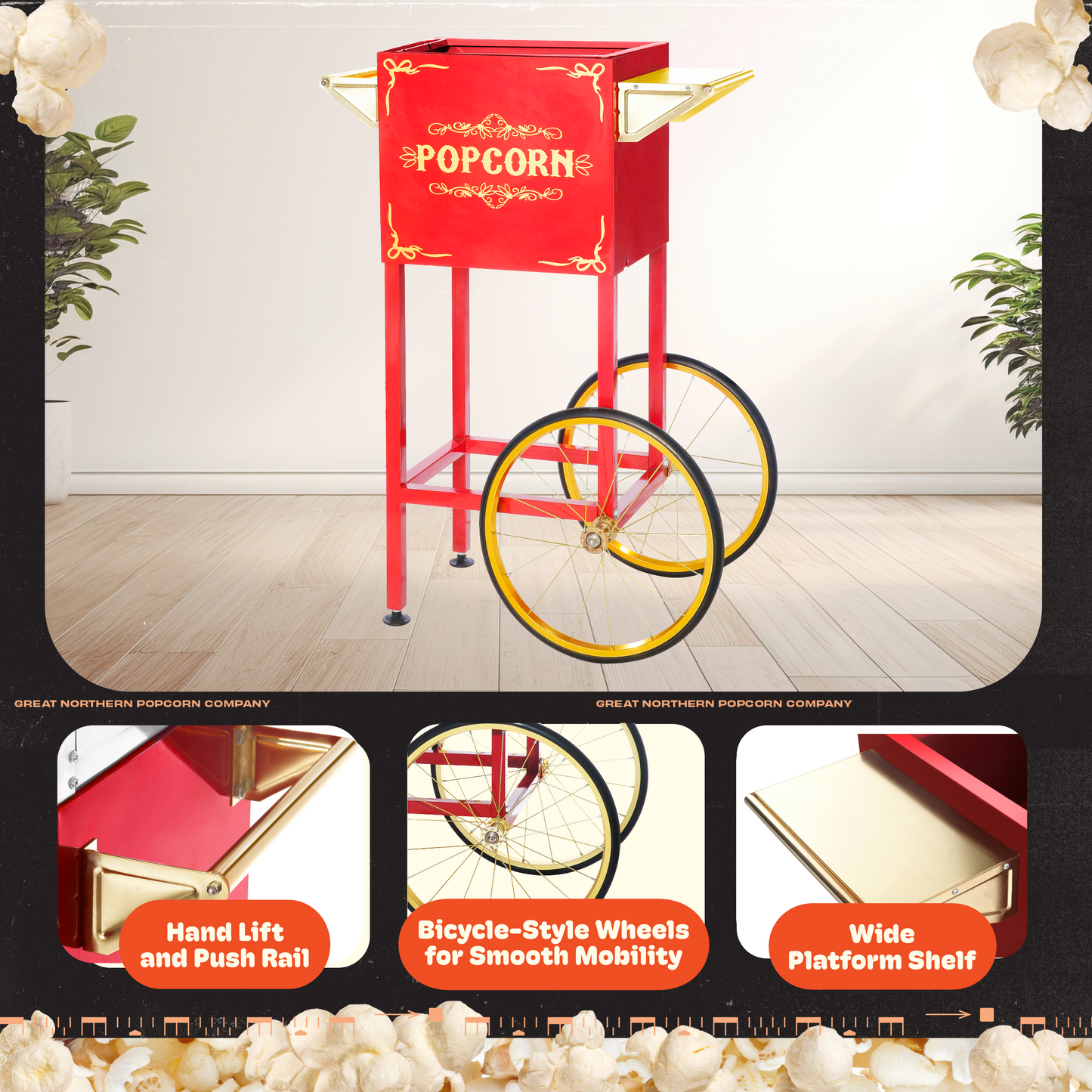 Great Northern Popcorn 4-8oz Rolling Cart, Red