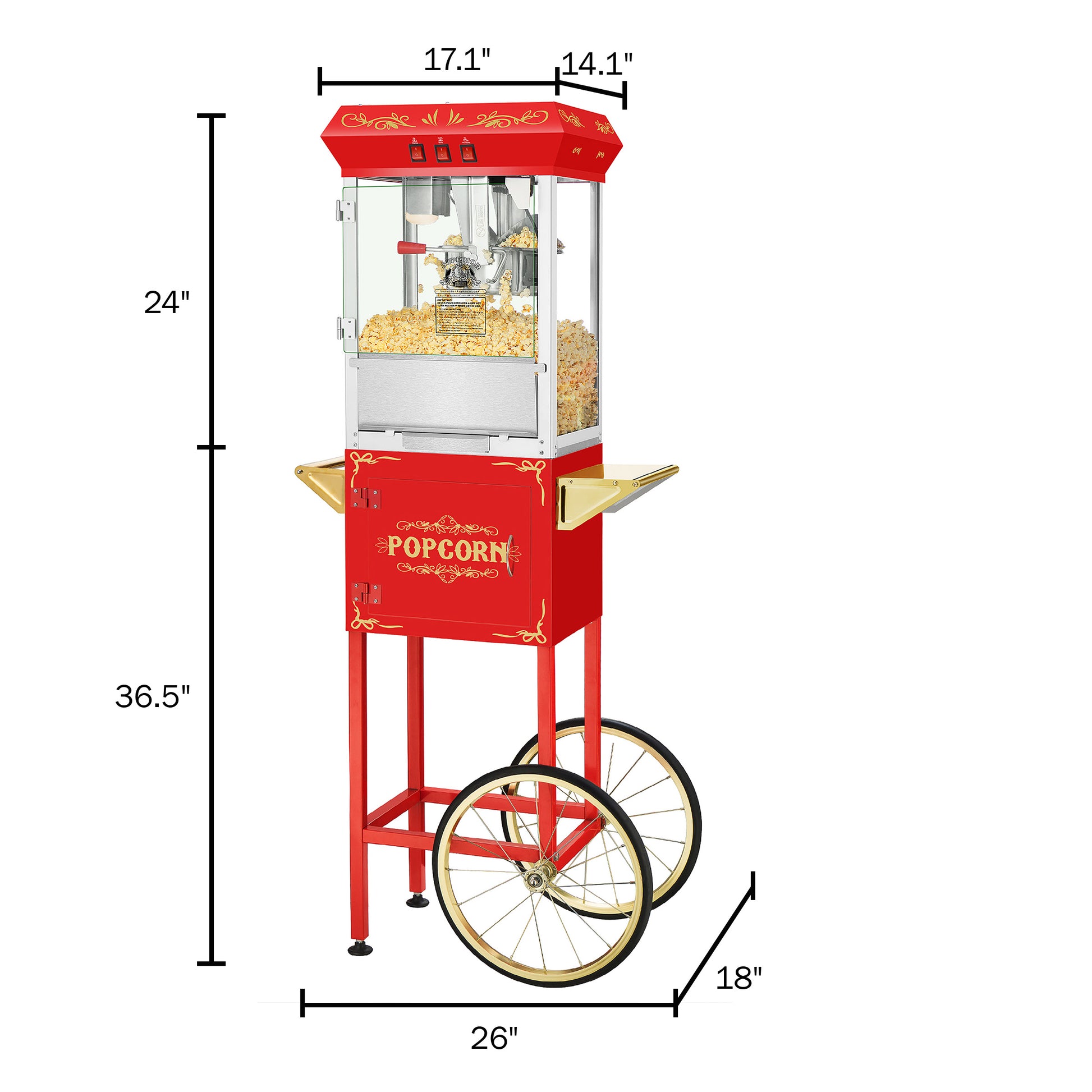 Superior Popcorn Red Movie Night Popcorn Popper Machine Cart, 8 Ounce