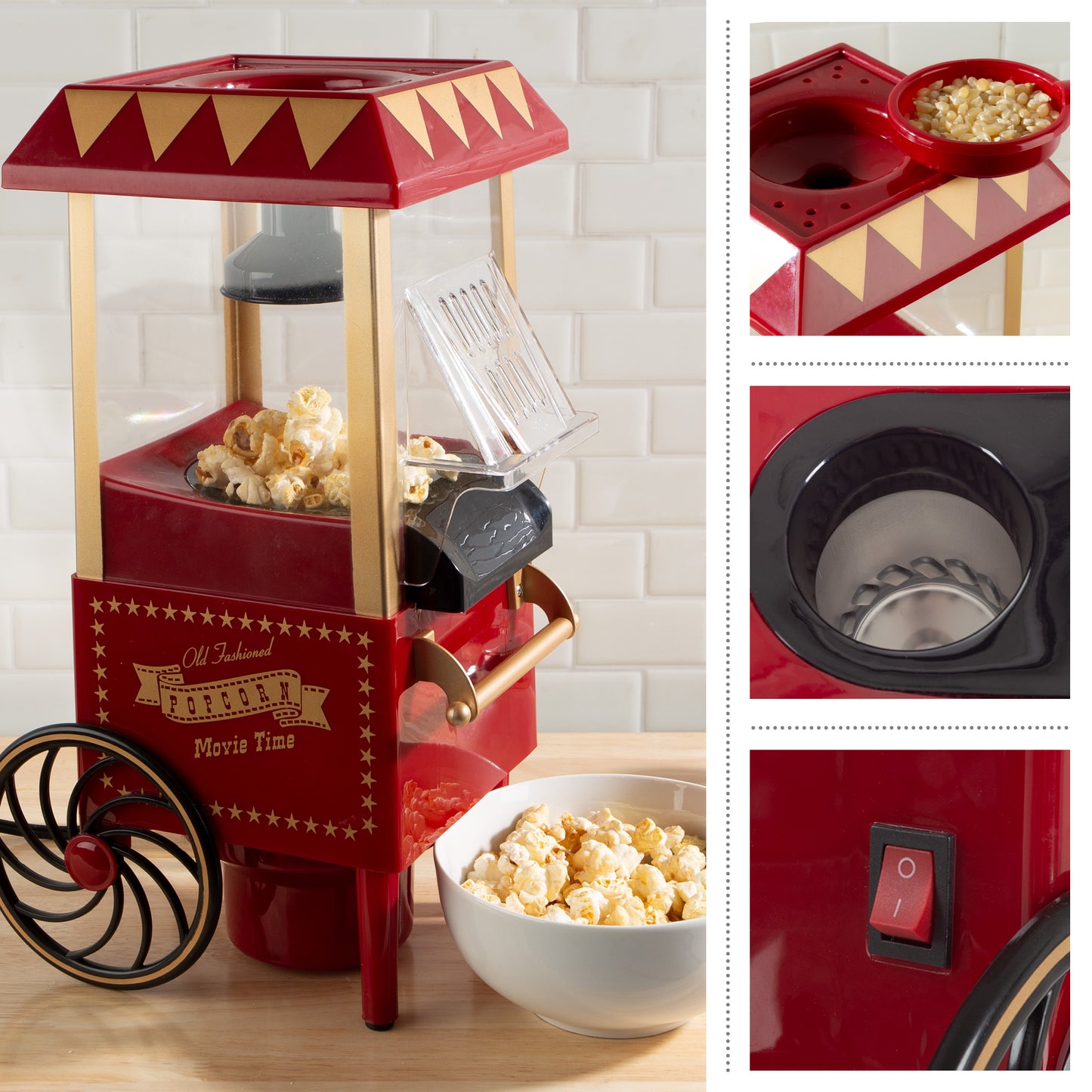Air Popper Popcorn Maker 6 Cup Capacity - Red