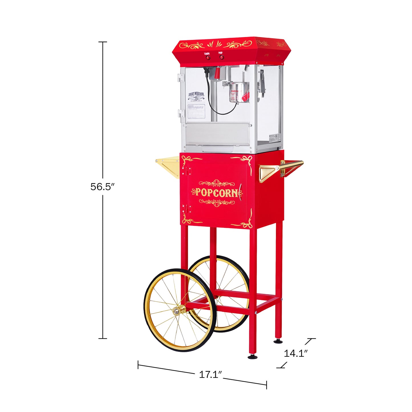 Foundation Popcorn Machine with Cart and 6 Ounce Kettle - Red