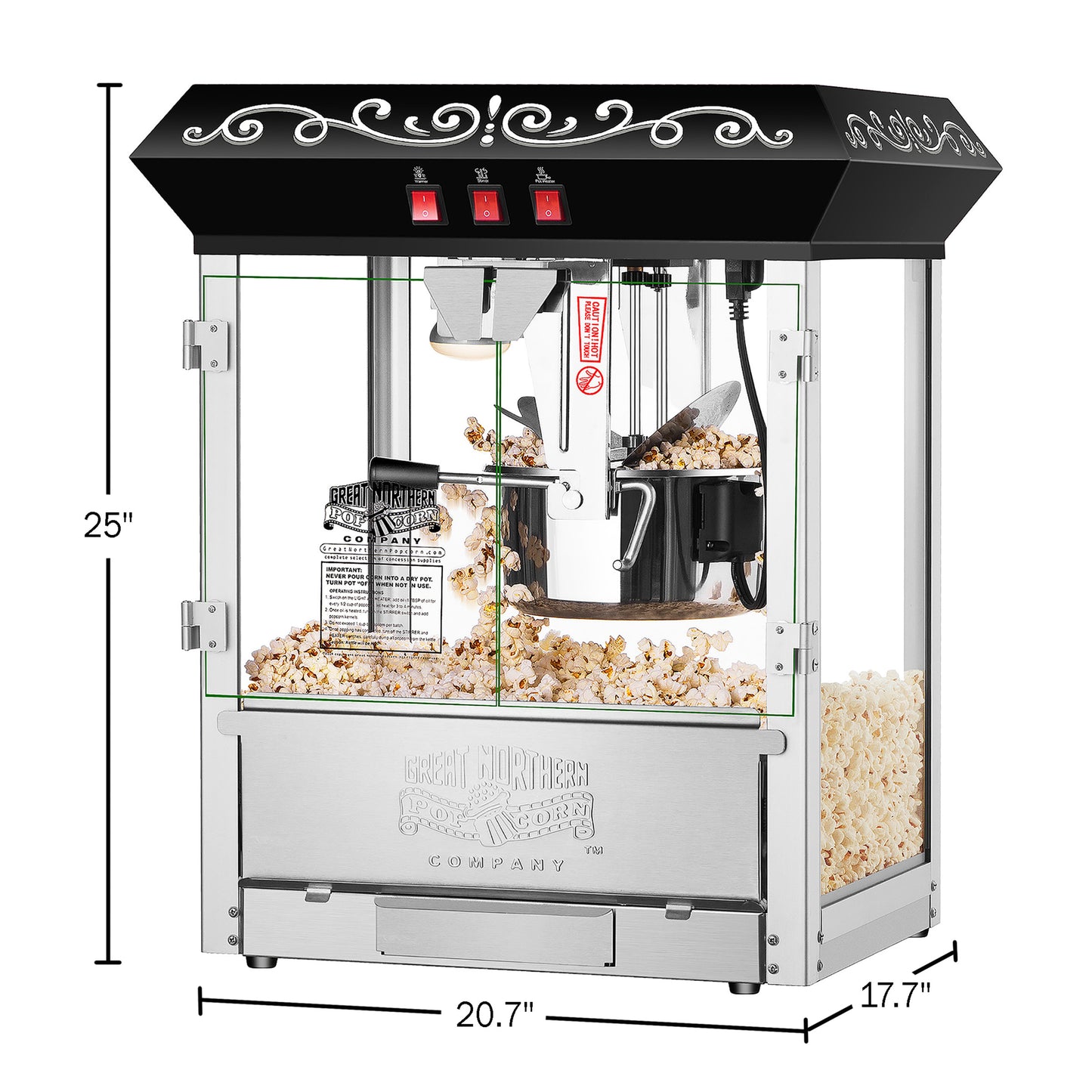 Perfect Popper Popcorn Machine - 10oz Stainless-Steel Kettle, Reject Kernel  Tray, Warming Light, and Accessories by Great Northern Popcorn (Black)
