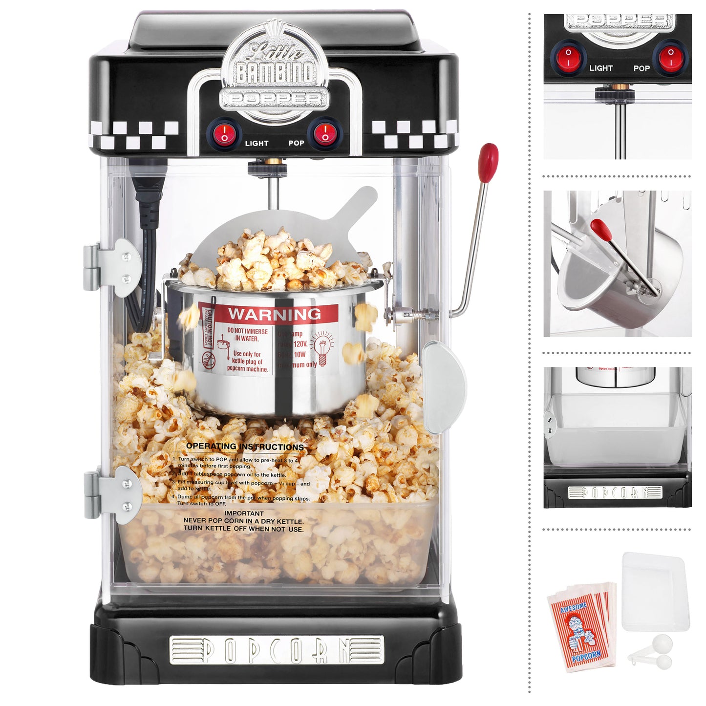 Little Bambino Countertop Popcorn Machine with 2.5 Ounce Kettle - Black