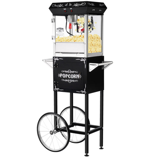 Foundation Popcorn Machine with Cart and 8 Ounce Kettle - Black