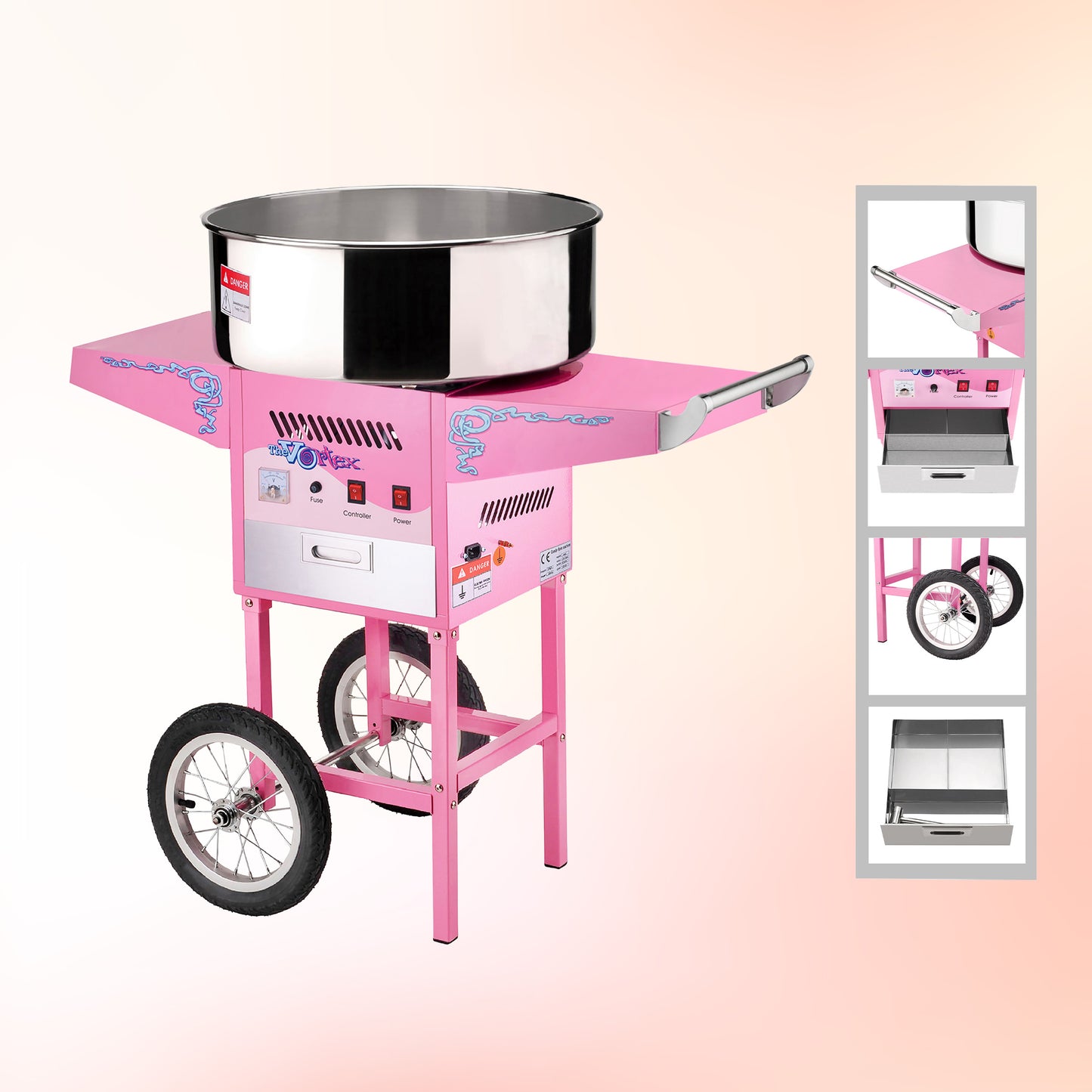 Vortex Cotton Candy Machine with Cart, Pink