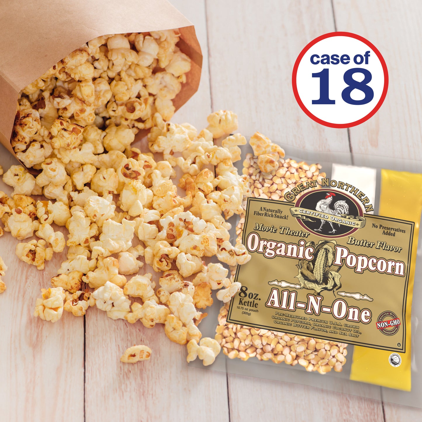8 Ounce Organic Popcorn, Salt and Oil All-in-One Packets - Case of 18