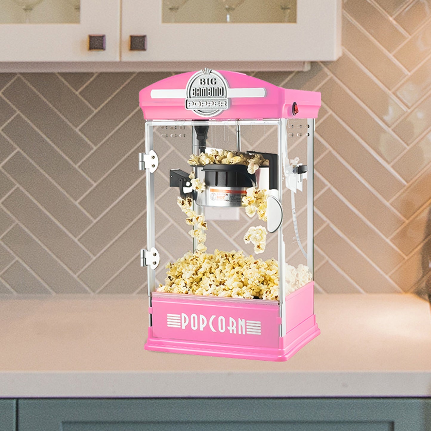 Little Bambino Popcorn Machine with 2.5 Ounce Kettle and 12 Pack of All-In-One Popcorn Kernel Packets - Pink