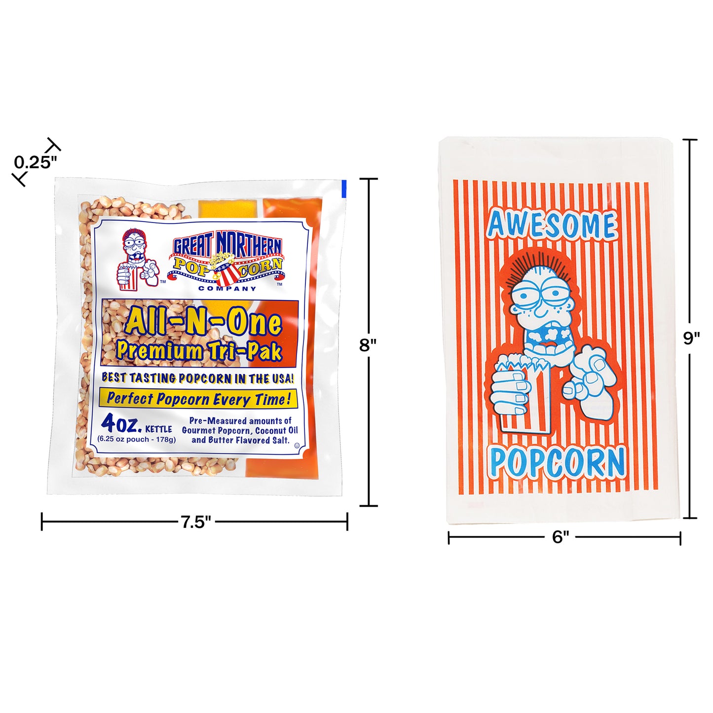 100 Popcorn Bags and 4 Ounce All-in-One Popcorn Packs  – Case of 24