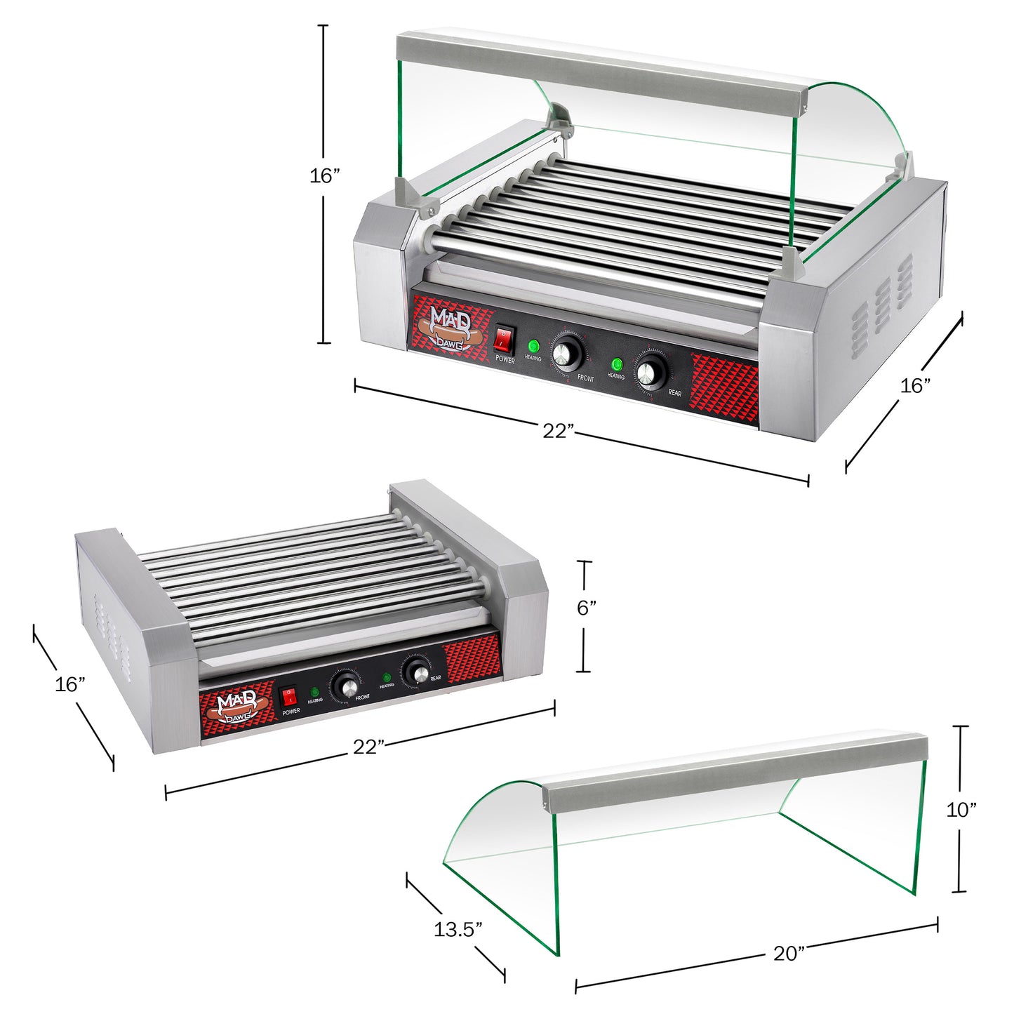24 Hot Dog 9 Roll Hot Dog Machine with Tempered Glass Cover
