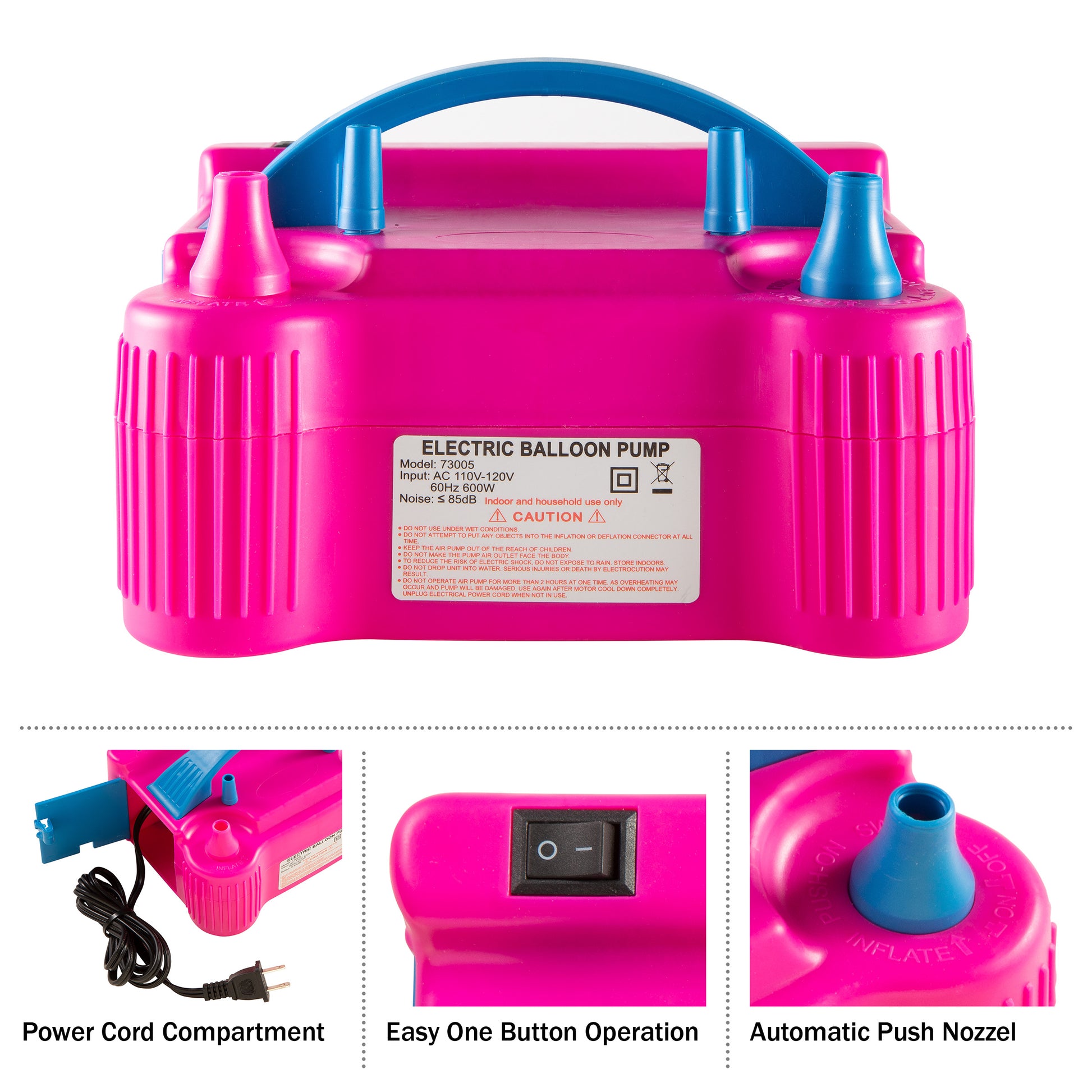 Electric Balloon Pump - Inflates Balloons in 3 Seconds - Lightweight and Portable Balloon Inflator by Great Northern Popcorn (Pink)