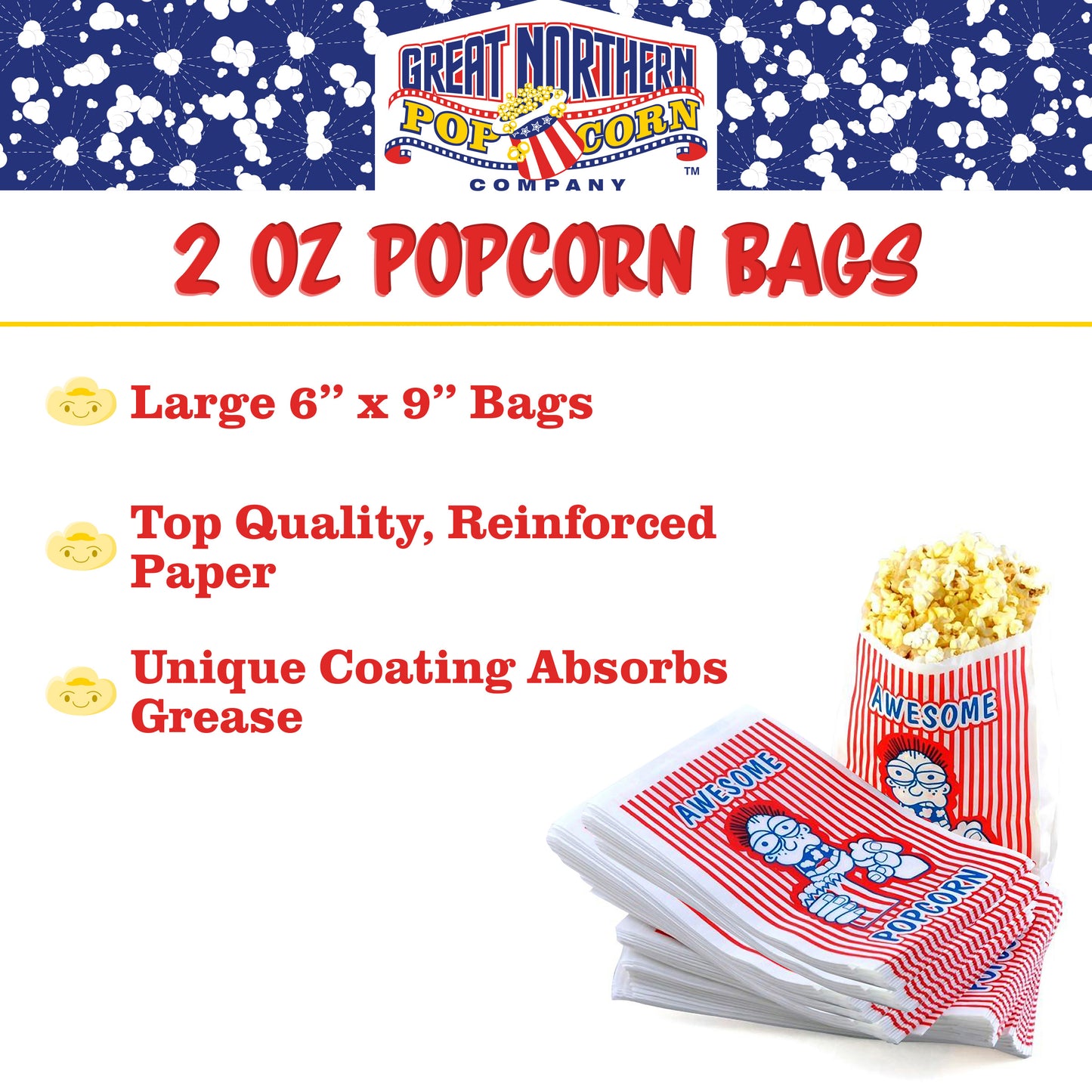 100 Popcorn Bags and 6 Ounce All-in-One Popcorn Packs  – Case of 24